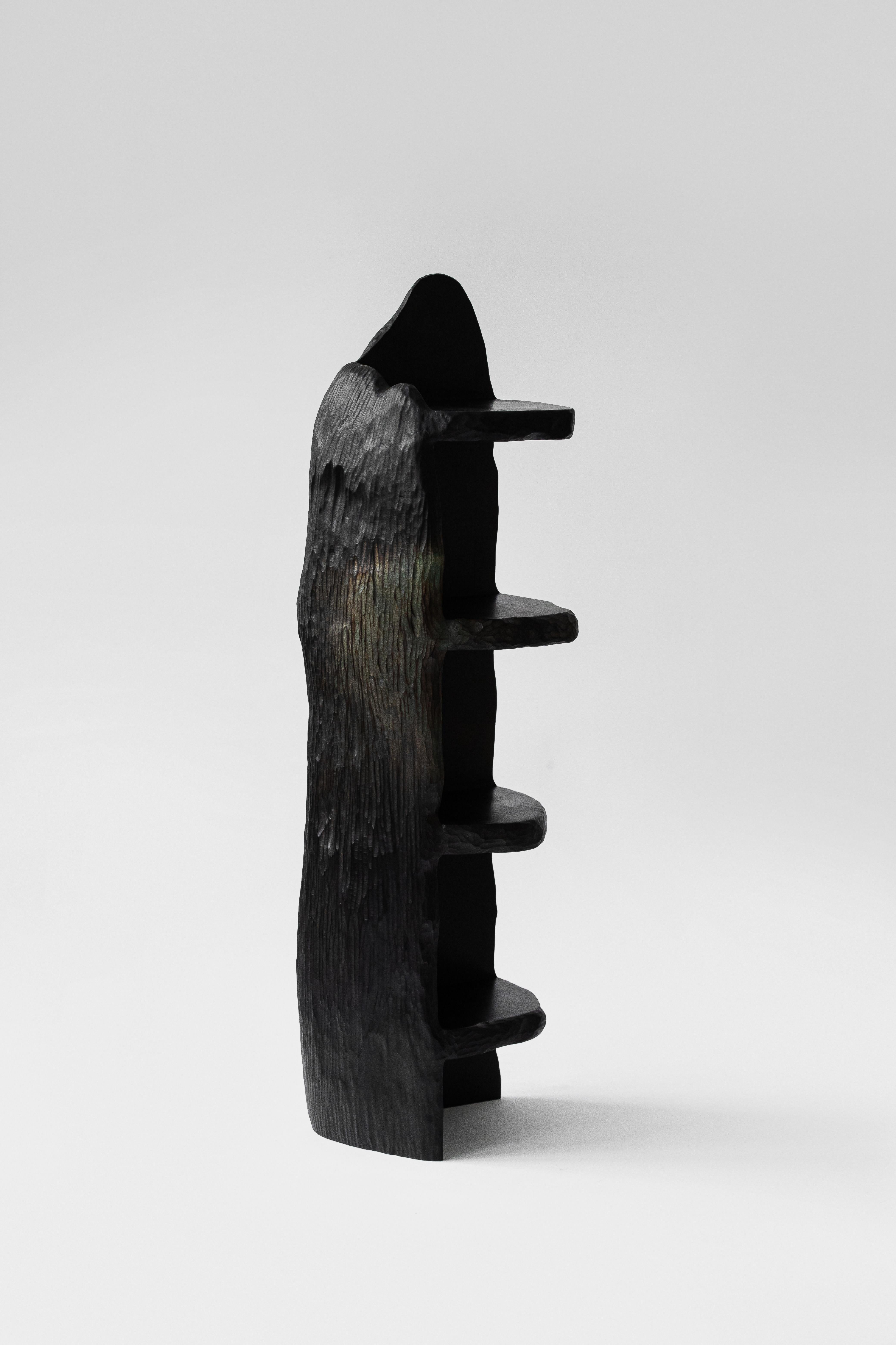 Wood Contemporary sculpted wood dyed INTUITIVE ARCHAISME Shelf by Cedric Breisacher For Sale