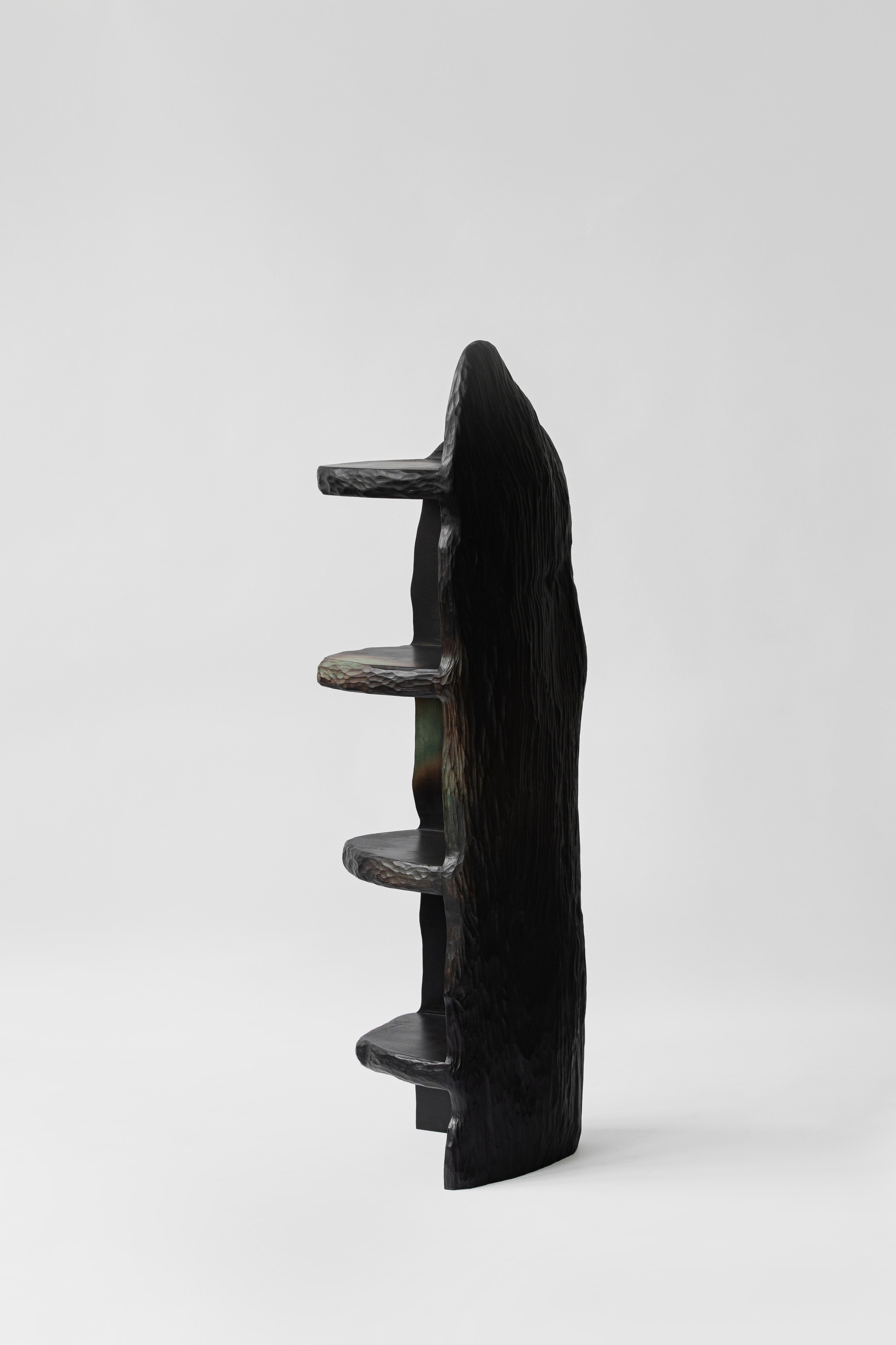 Contemporary sculpted wood dyed INTUITIVE ARCHAISME Shelf by Cedric Breisacher For Sale 2