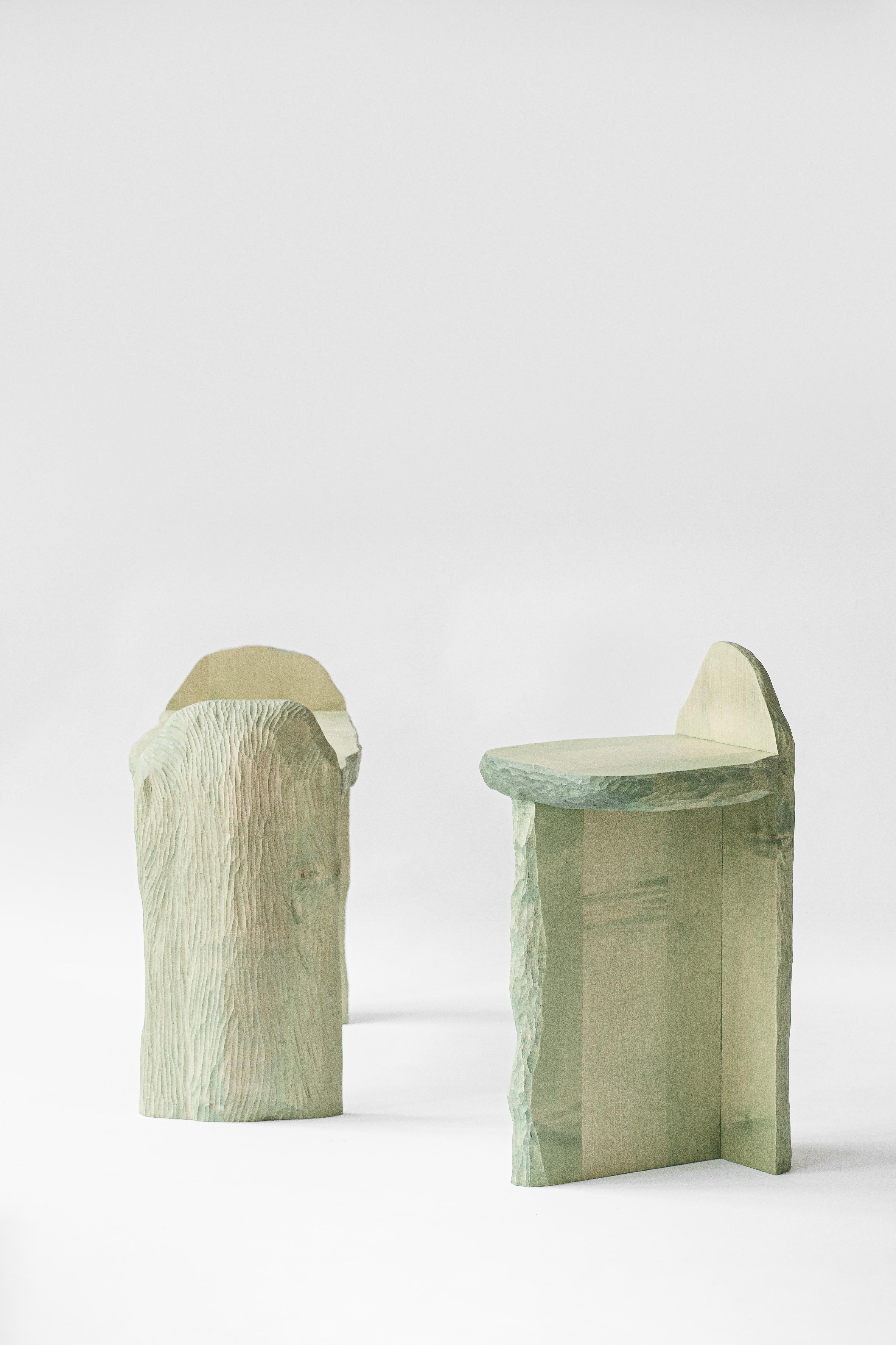Contemporary sculpted wood dyed INTUITIVE ARCHAISME Stool by Cedric Breisacher For Sale 2