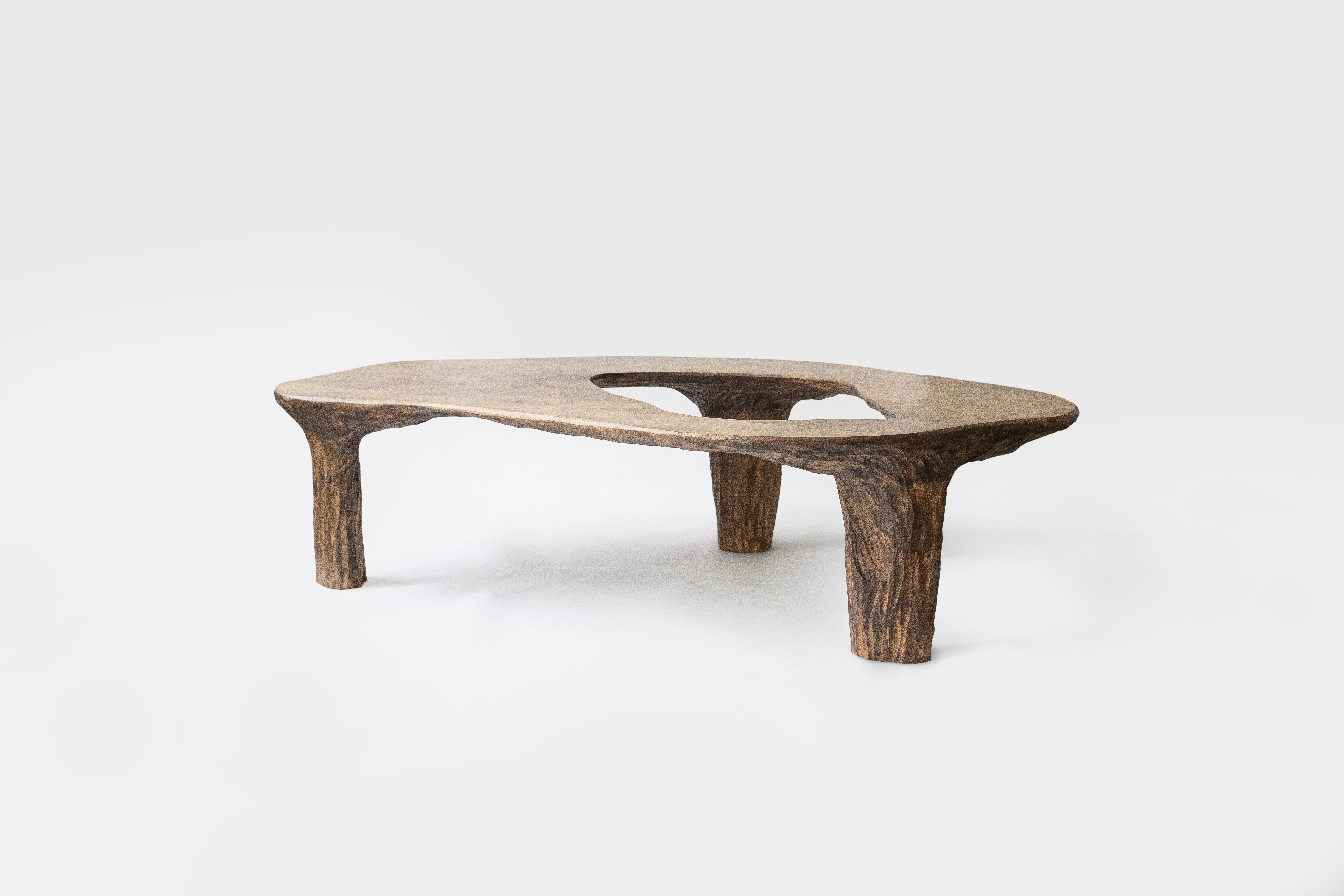 Hand-Crafted Contemporary sculpted wood INTUITIVE ARCHAISME, A circular coffee table For Sale