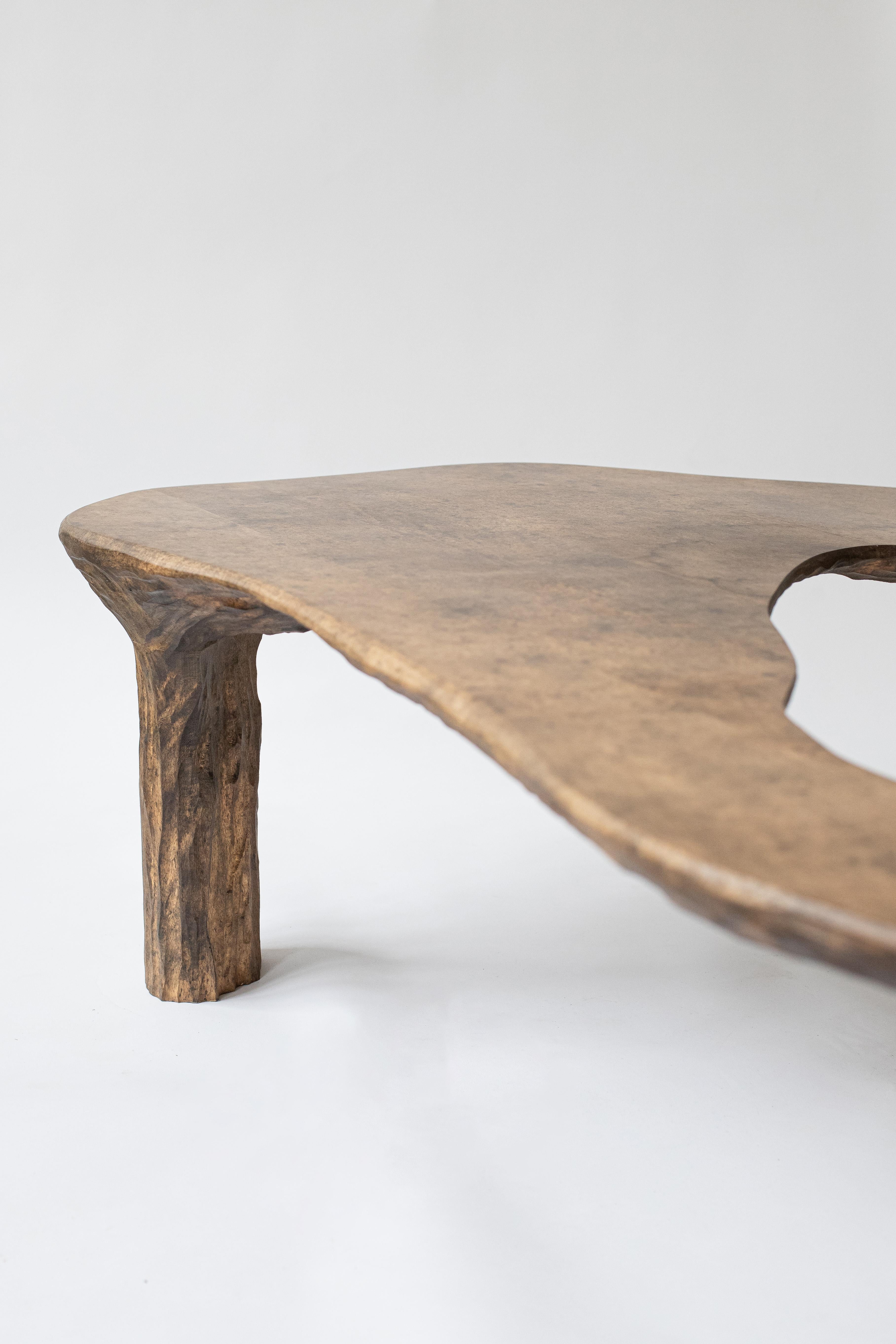 Contemporary sculpted wood INTUITIVE ARCHAISME, A circular coffee table For Sale 2