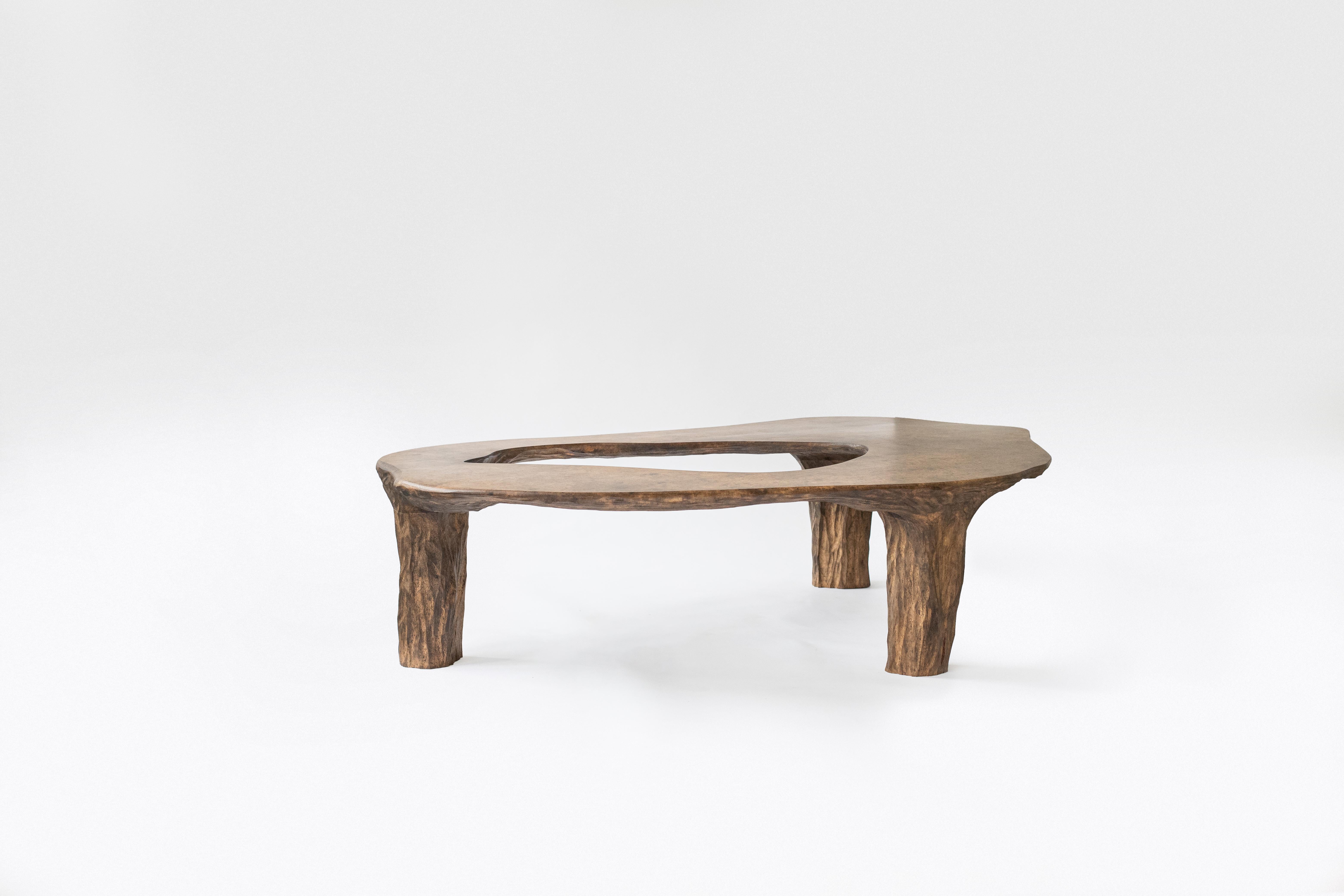 Contemporary sculpted wood INTUITIVE ARCHAISME, A circular coffee table For Sale 3