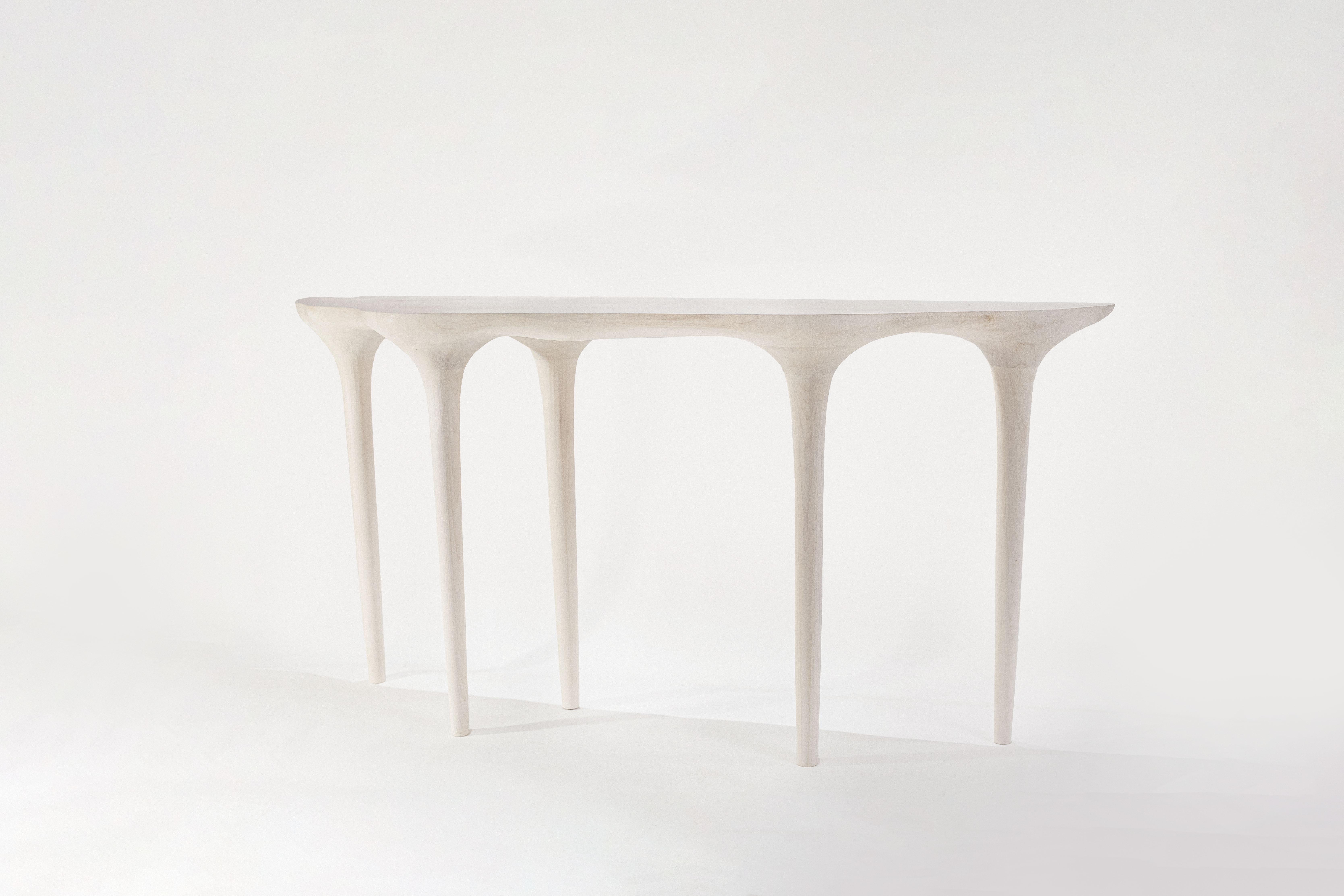 Hand-Crafted Contemporary sculpted wood Scales White Console table For Sale