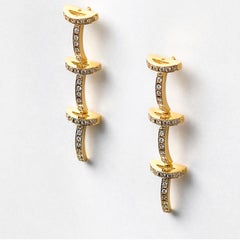 Contemporary Sculptural 18K Yellow Gold and White Diamond Long T Drop Earrings