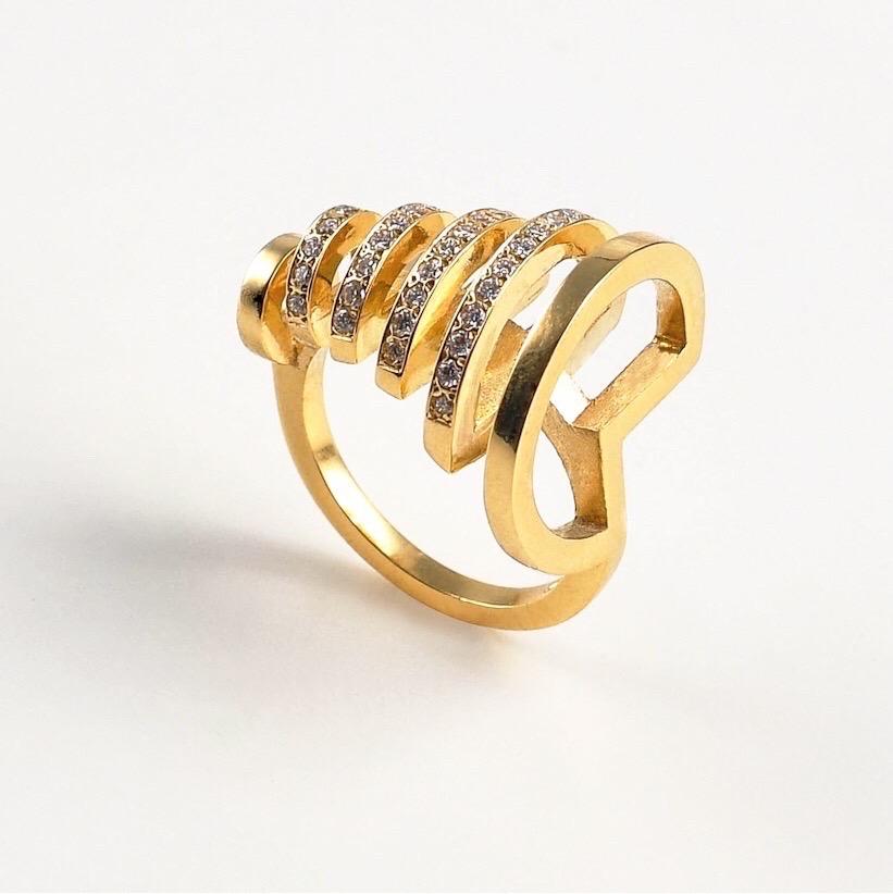 Contemporáneo, Escultural Anillo de Diamantes Blancos de Oro Amarillo de 18k, Anillo de Diamantes Moderno Corte brillante en venta