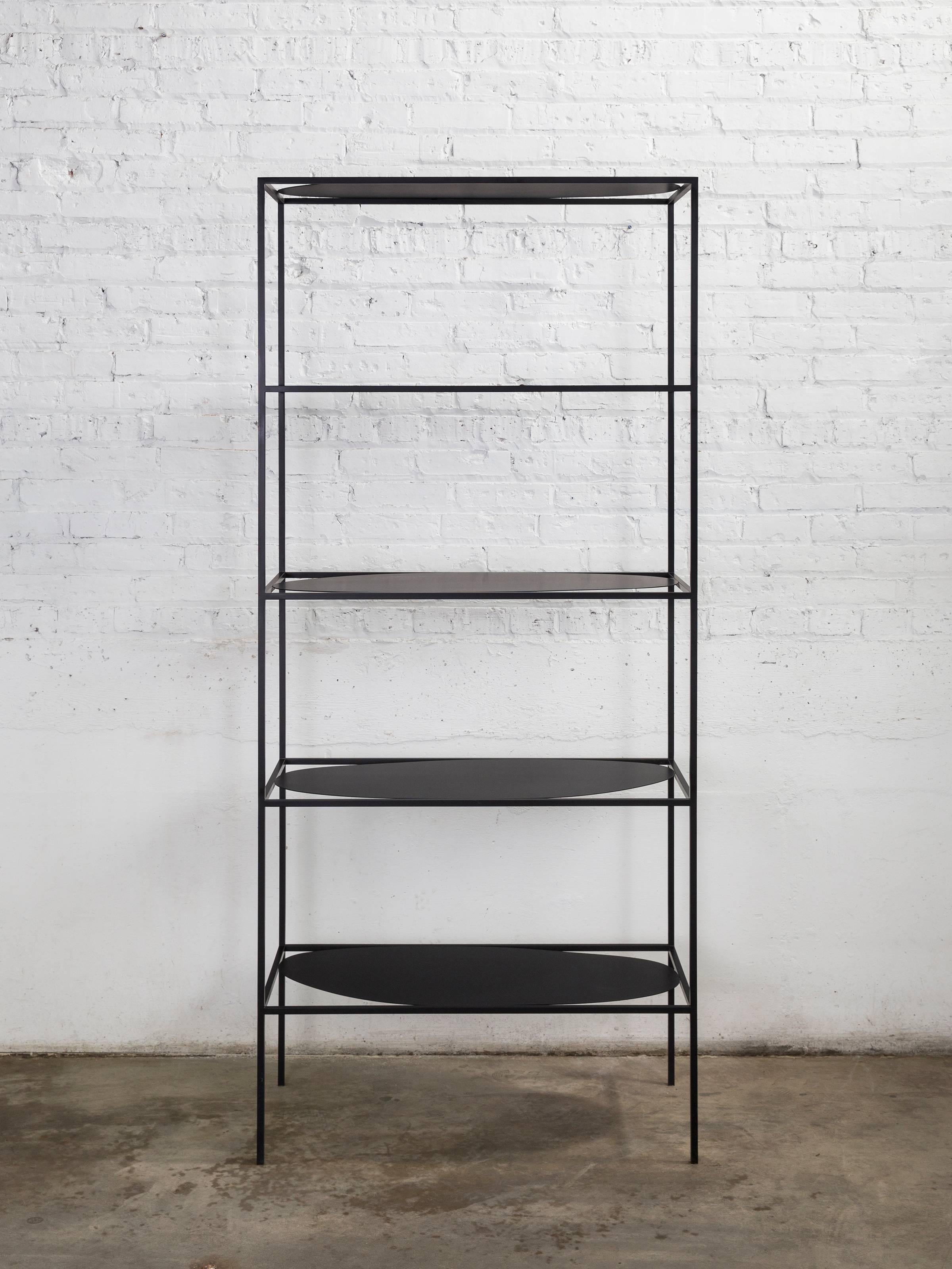 Contemporary Sculptural Black Steel Etagere Bookcase Storage Shelf Pair, USA For Sale 5