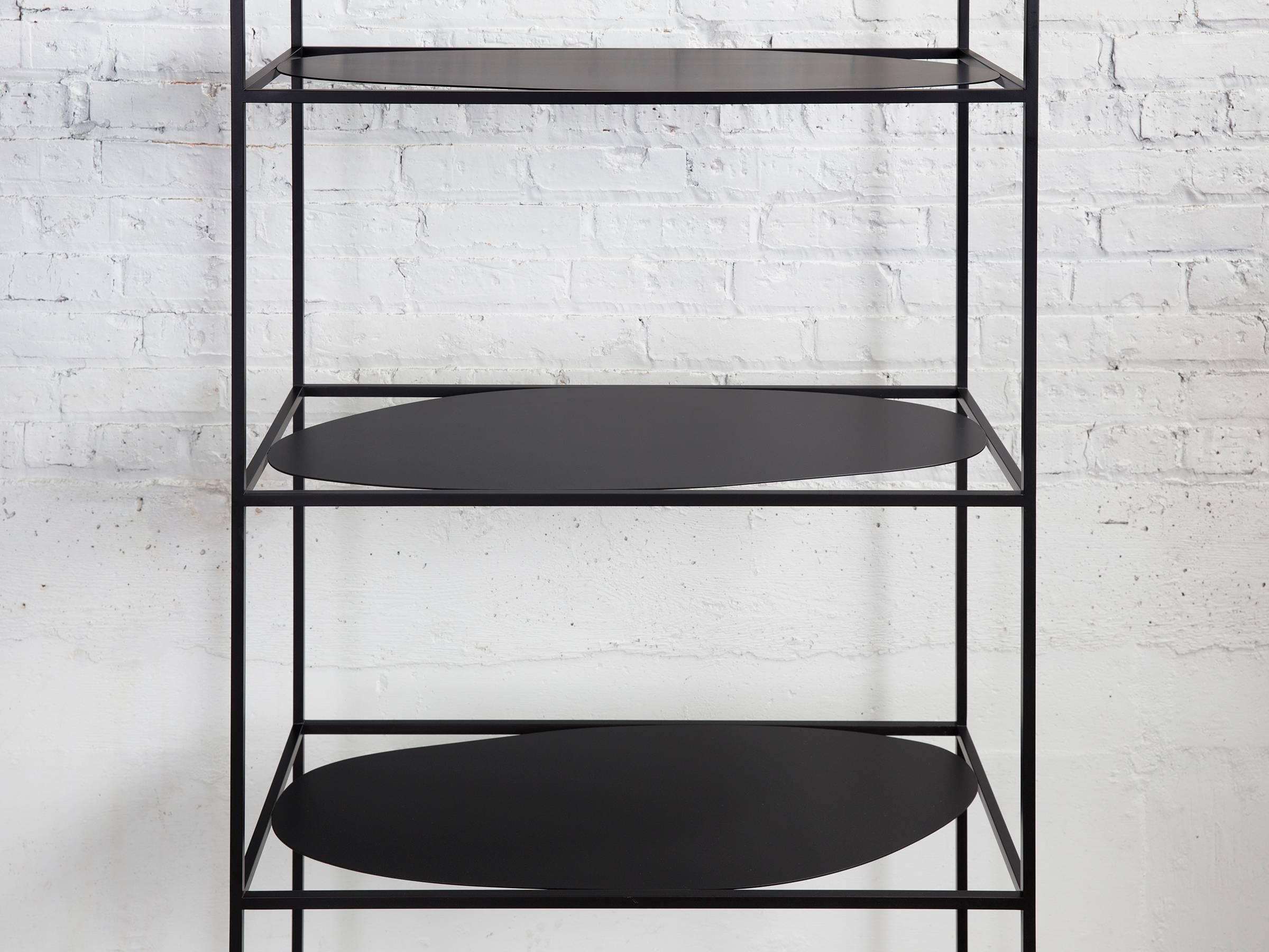 Contemporary Sculptural Black Steel Etagere Bookcase Storage Shelf USA For Sale 1