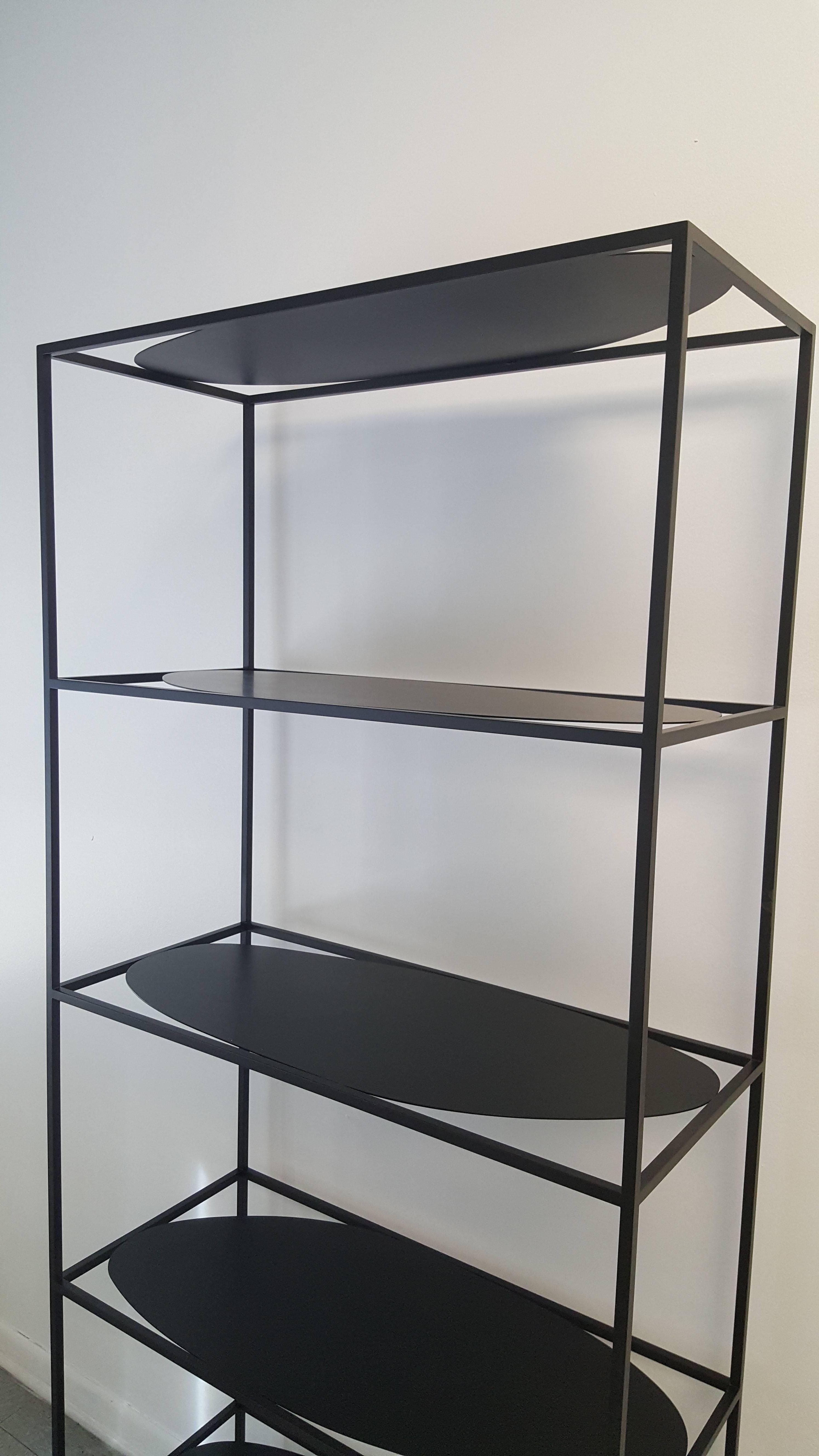 Contemporary Sculptural Black Steel Etagere Bookcase Storage Shelf USA In New Condition For Sale In Chicago, IL