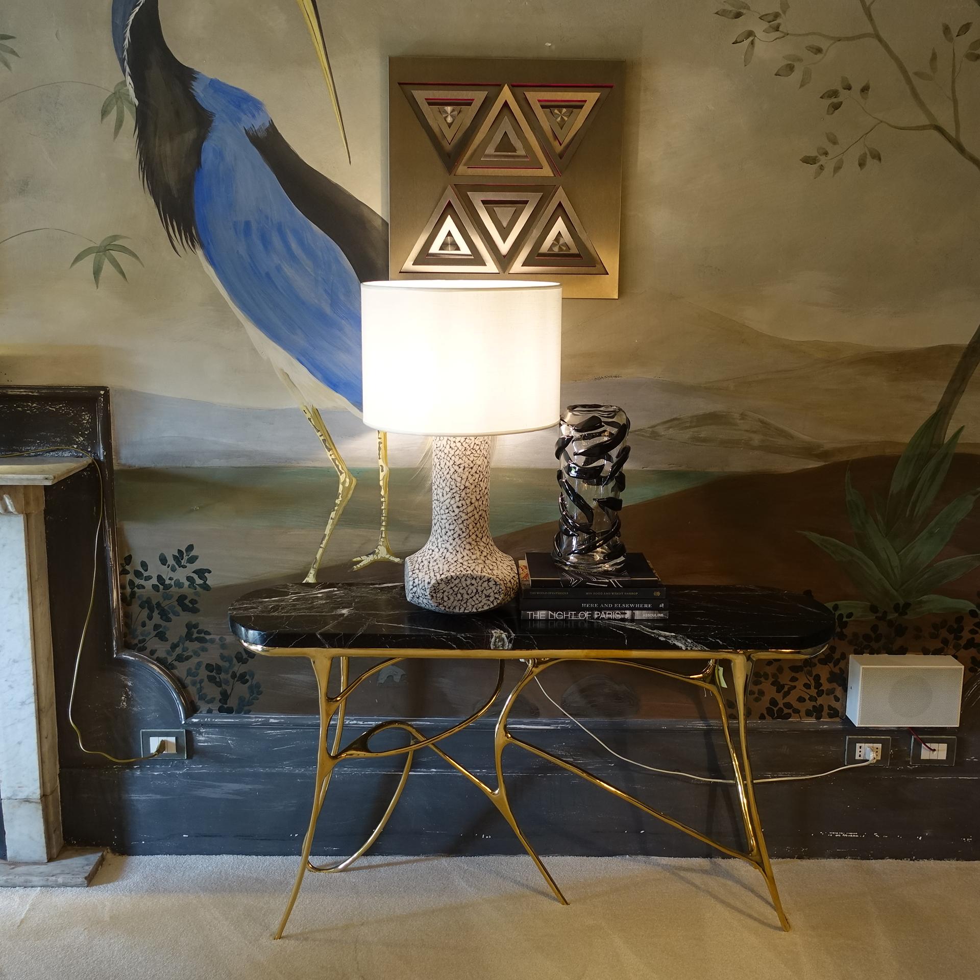 Contemporary Sculptural Brass Console and Red Levanto Marble Top 9