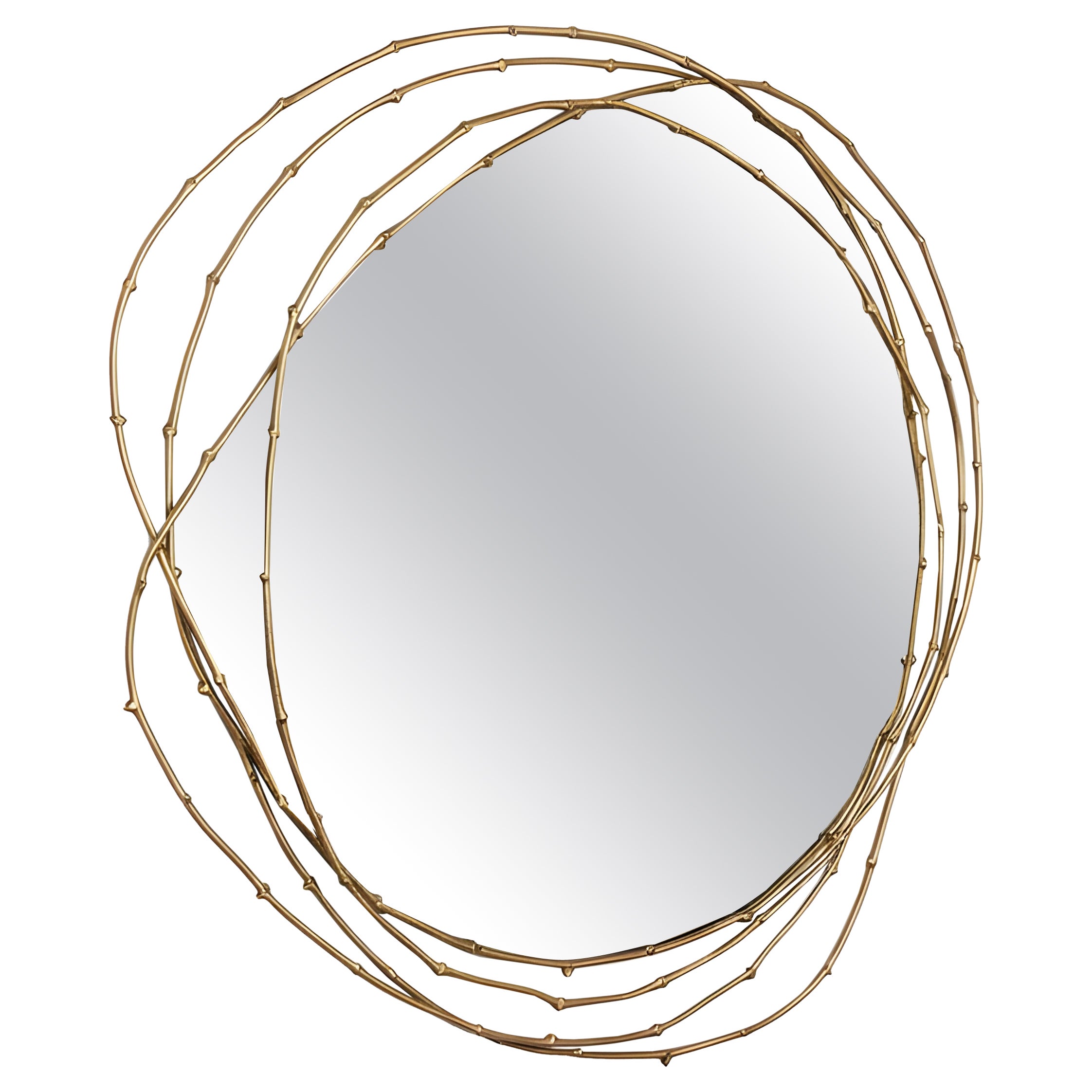Specchio da parete in ottone scultoreo contemporaneo con cornice organica a strati