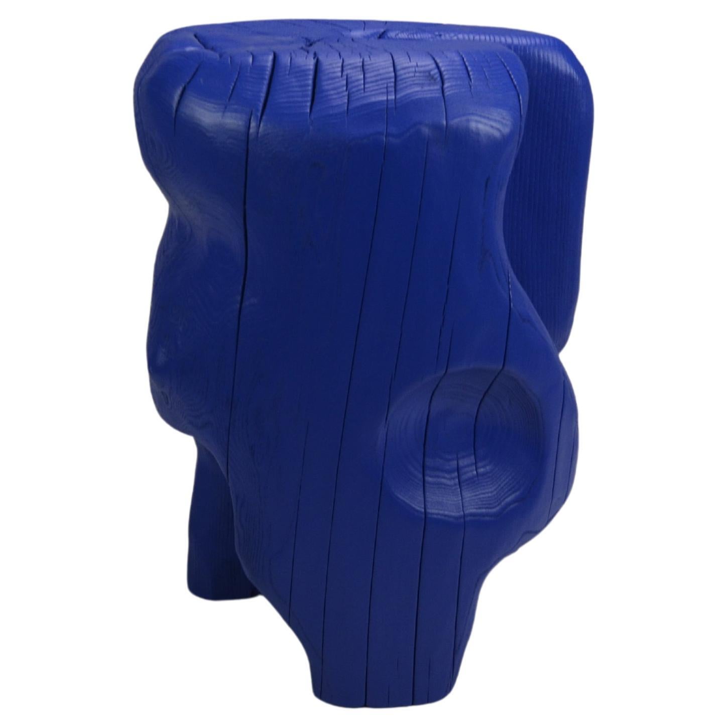 Contemporary sculptural carved wooden stool or table "Bluey" For Sale