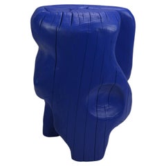Contemporary sculptural carved wooden stool or table "Bluey"