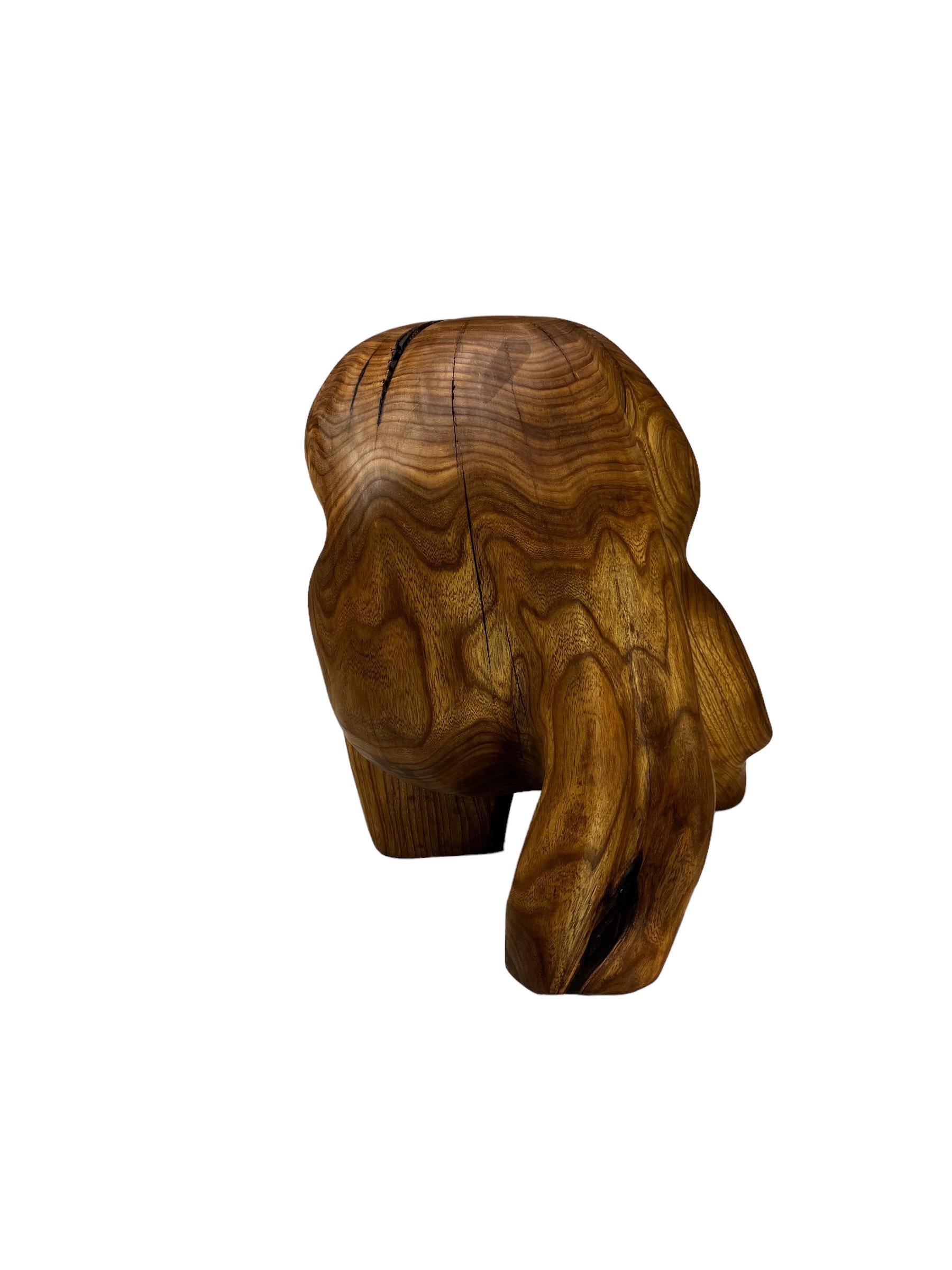 Hand-Carved Contemporary sculptural carved wooden stool 