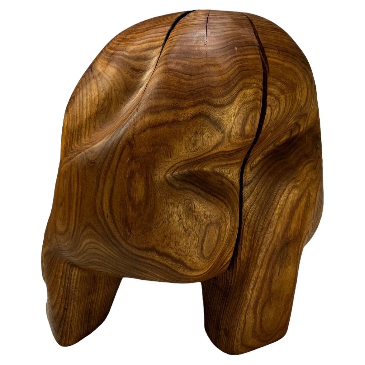 Contemporary sculptural carved wooden stool "The Golden Stool" by ELAKFORM For Sale