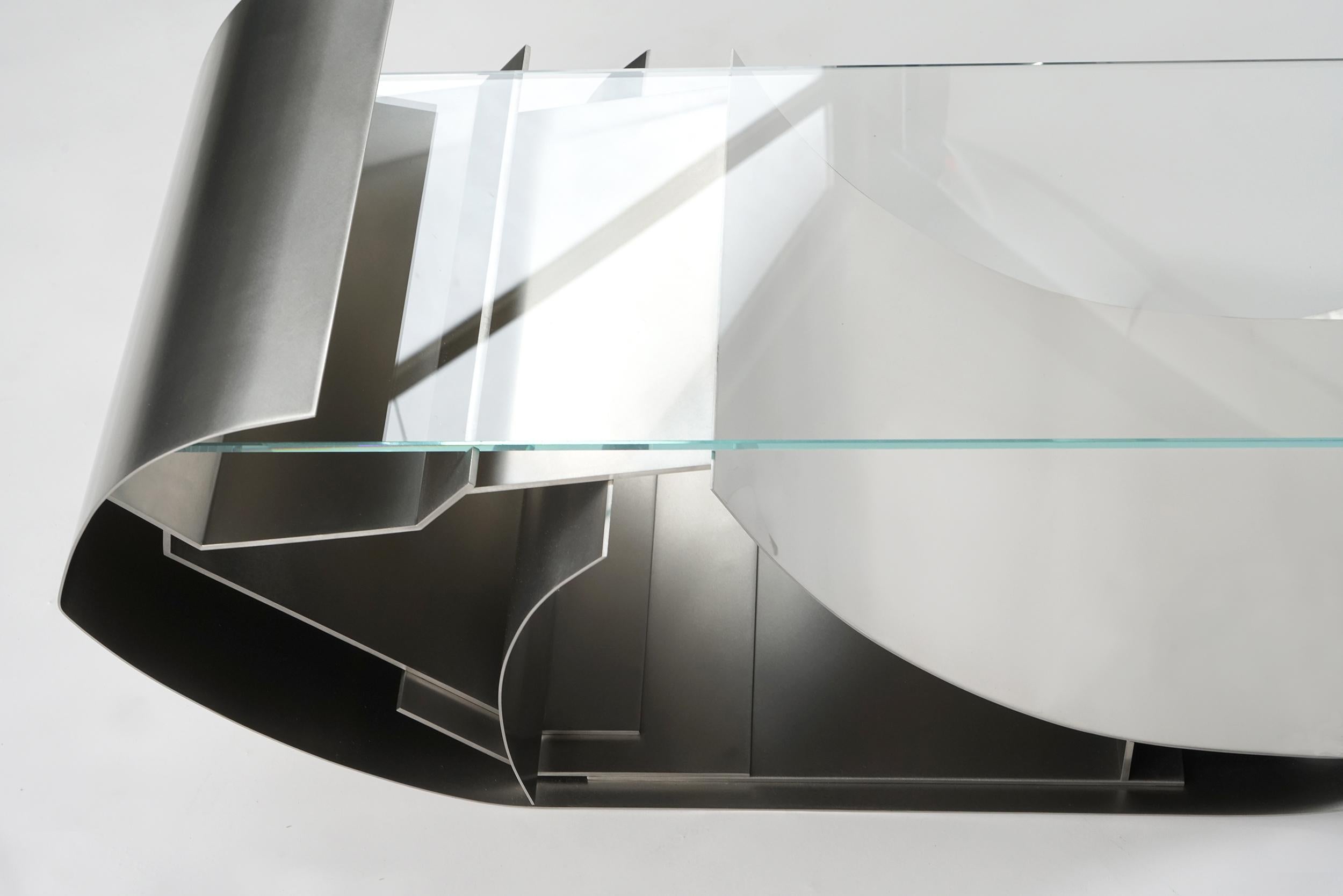 Contemporary Sculptural Coffee Table in Steel and Glass – “Re-Built” by Todomuta For Sale 4