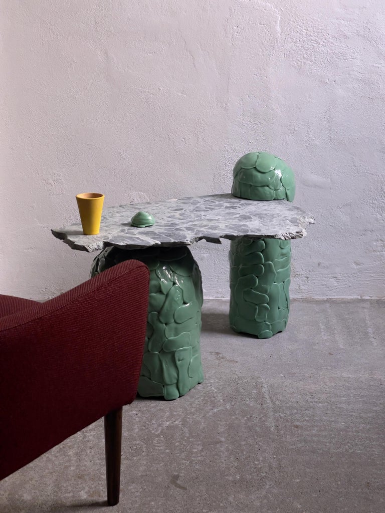 Sculptural Coffee Table Made from Recycled Plastic and Marble