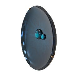 Contemporary Sculptural Concave Round Mirror in Blue, Made in France