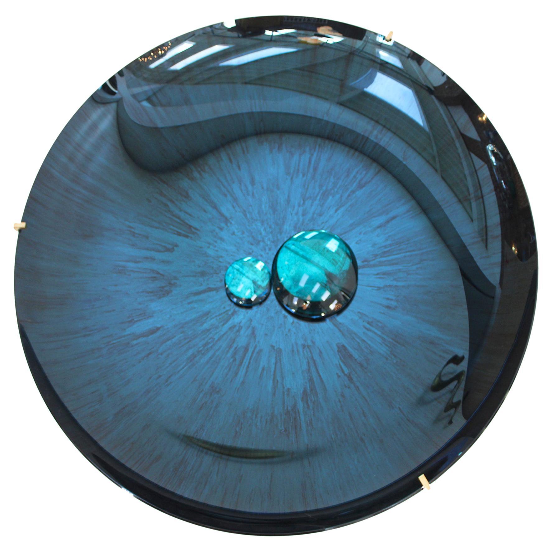 Contemporary Sculptural Concave Round Mirror in Blau, Made in France im Angebot