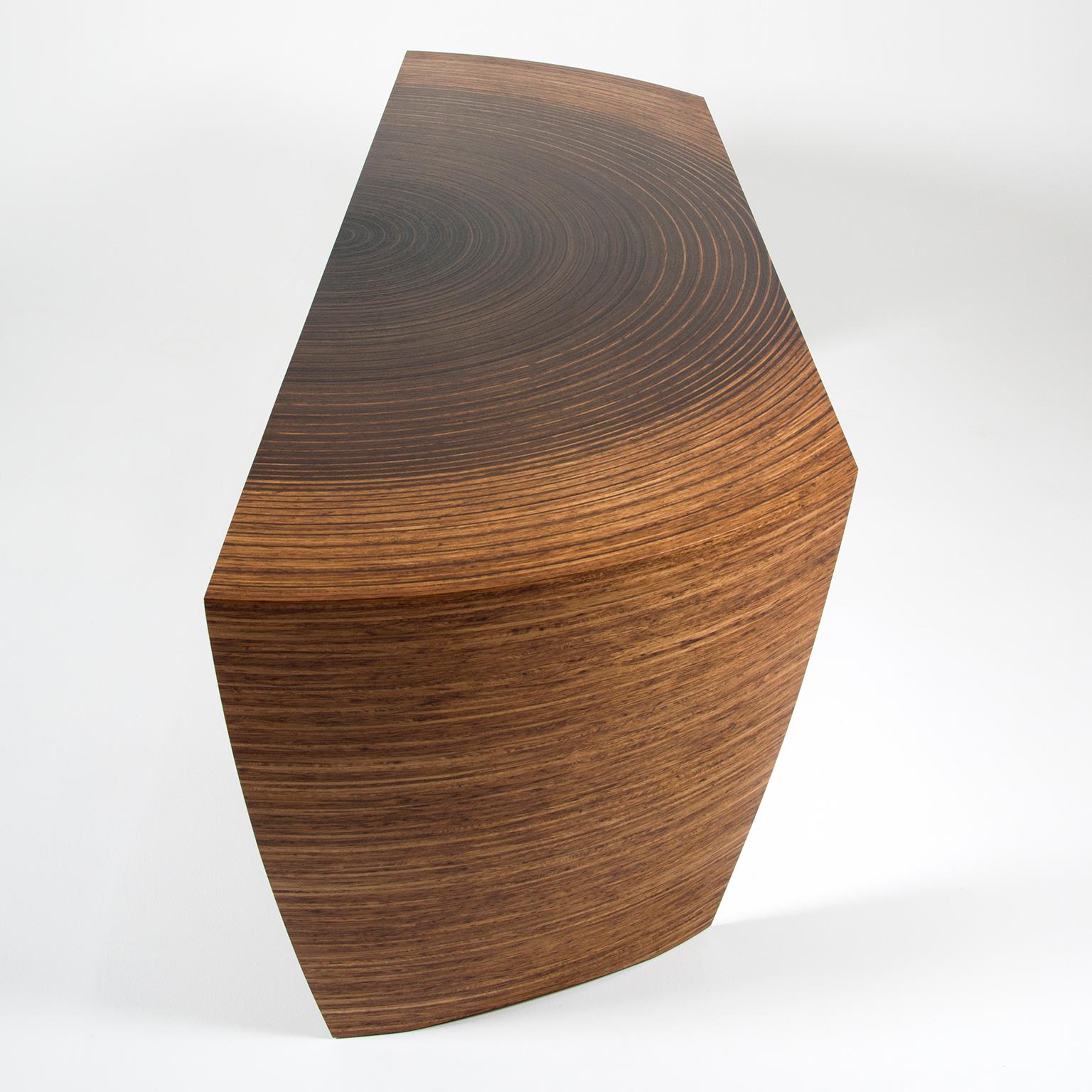 Oiled Contemporary, Curved, Sculptural Desk made in Fumed Oak and Brown Oak For Sale