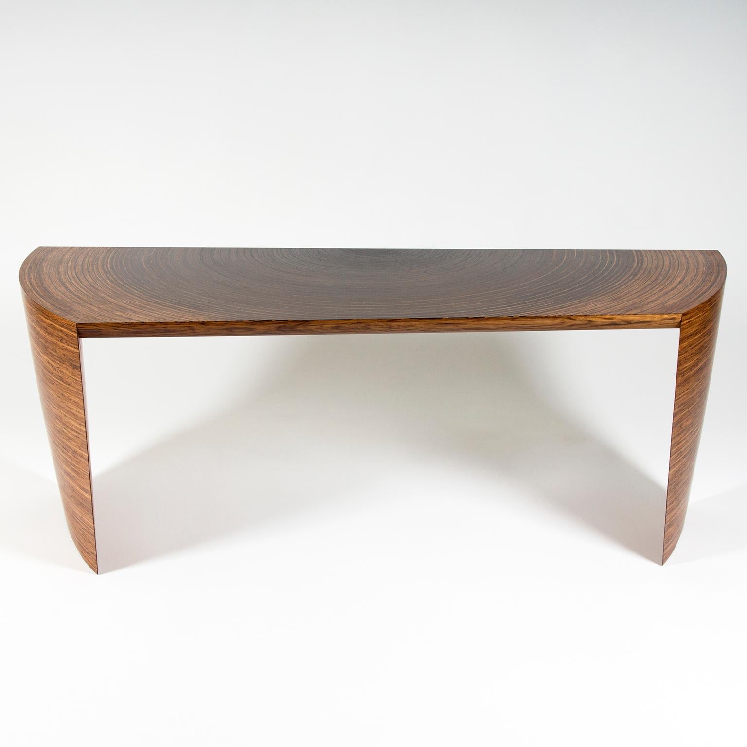 Contemporary, Curved, Sculptural Desk made in Fumed Oak and Brown Oak For Sale 3
