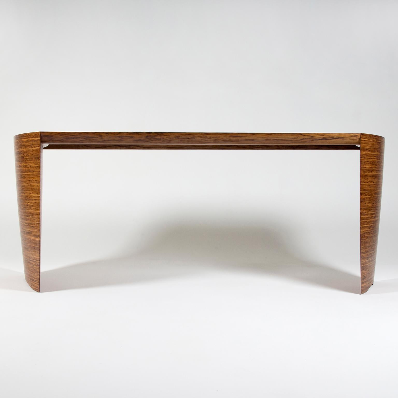 Contemporary, Curved, Sculptural Desk made in Fumed Oak and Brown Oak For Sale 4
