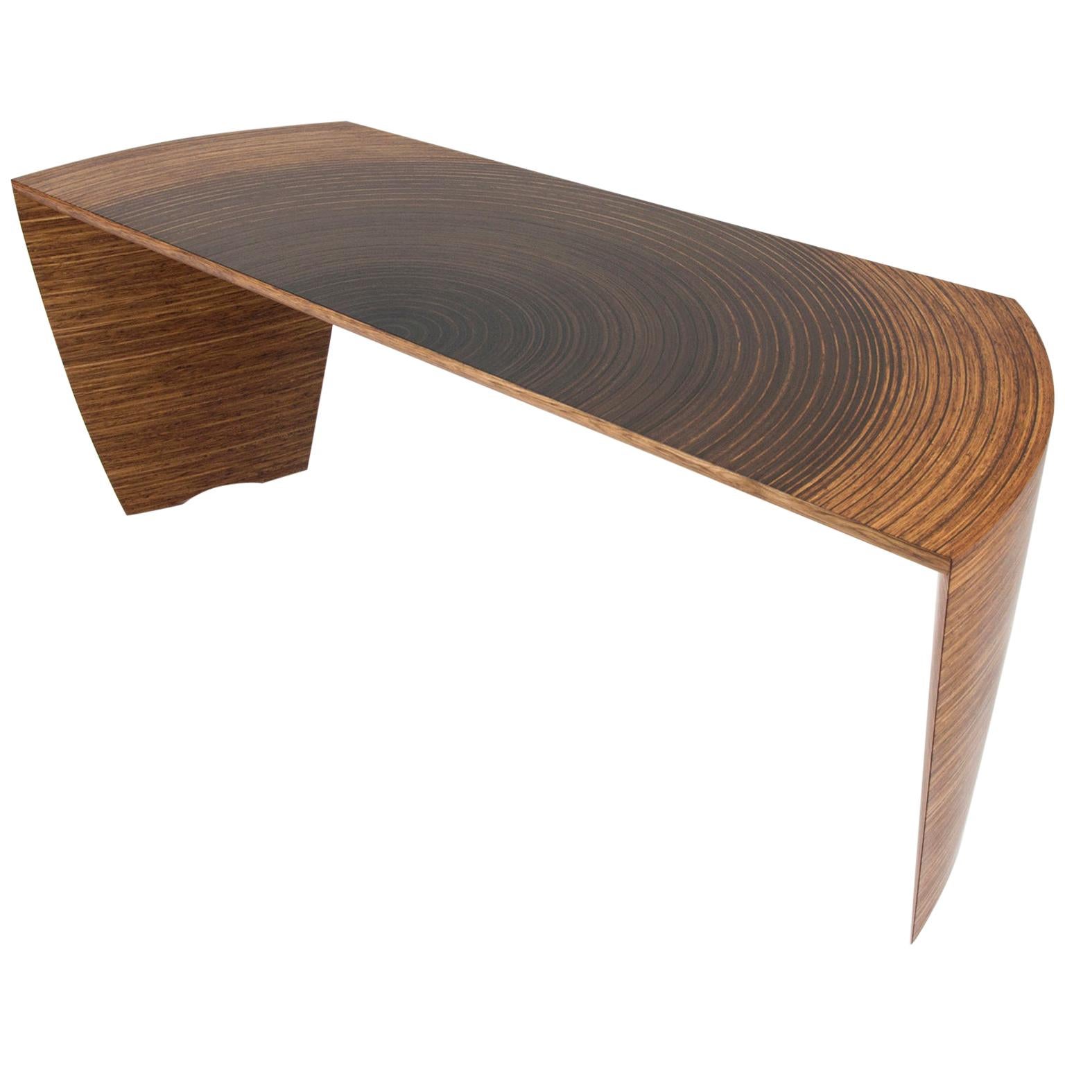 Contemporary, Curved, Sculptural Desk made in Fumed Oak and Brown Oak For Sale