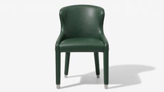 Contemporary Sculptural Dining Chair in Leather & Polished Stainless Steel Cuffs