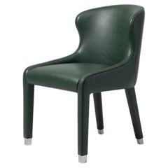 Contemporary Sculptural Dining Chair in Leather & Polished Stainless Steel Cuffs