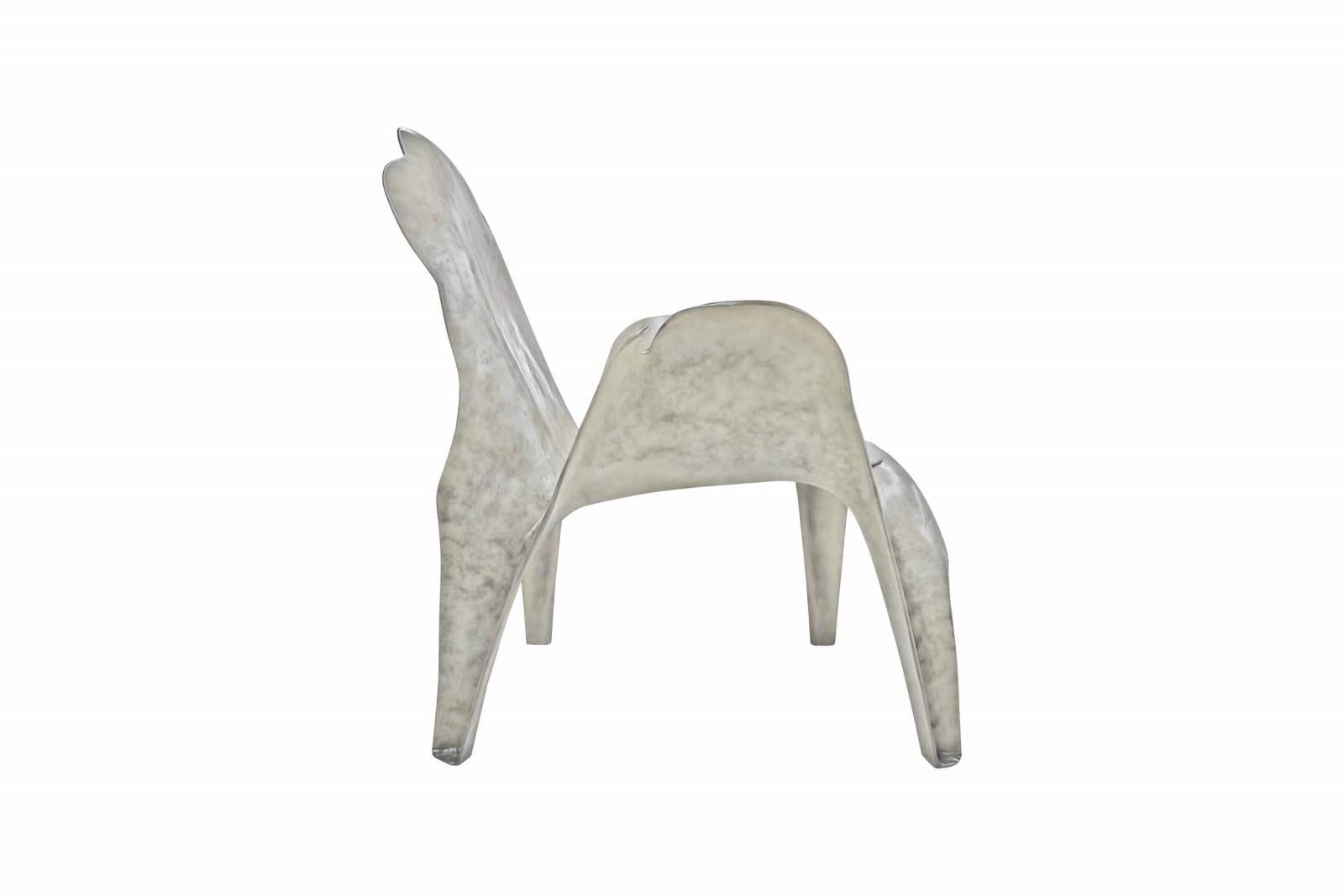Portuguese Contemporary Sculptural Dining Chairs in Metallic Finish For Sale
