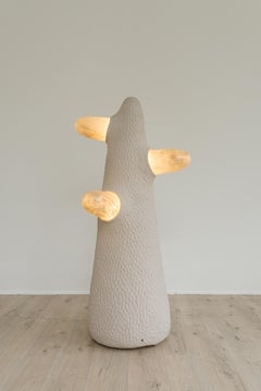 Contemporary Sculptural Floor Lamp, Ztista Composite and Blown Glass, Grun Model