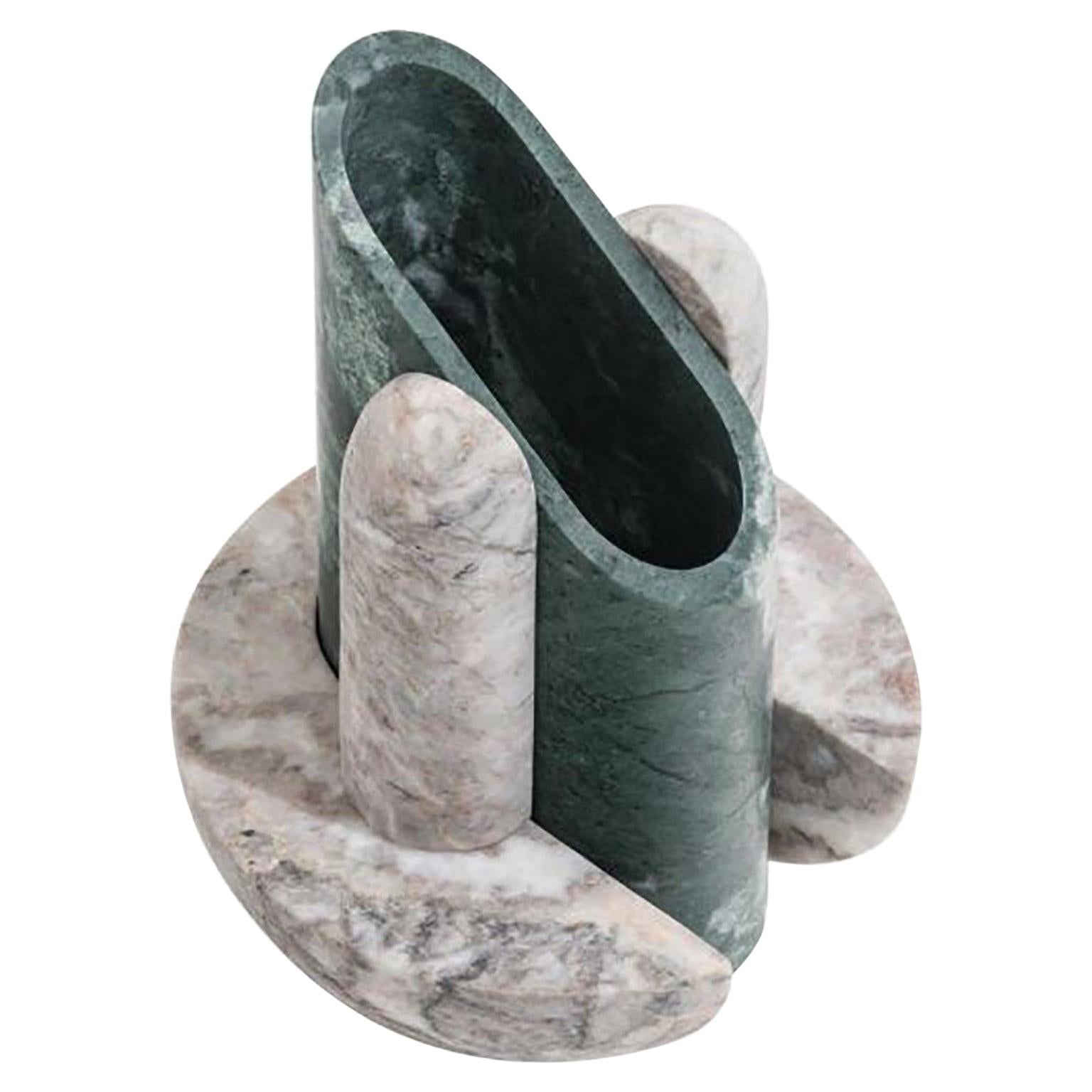 Contemporary Sculptural Geometric Marble Vase Simultaneo, Italian Manufacture For Sale