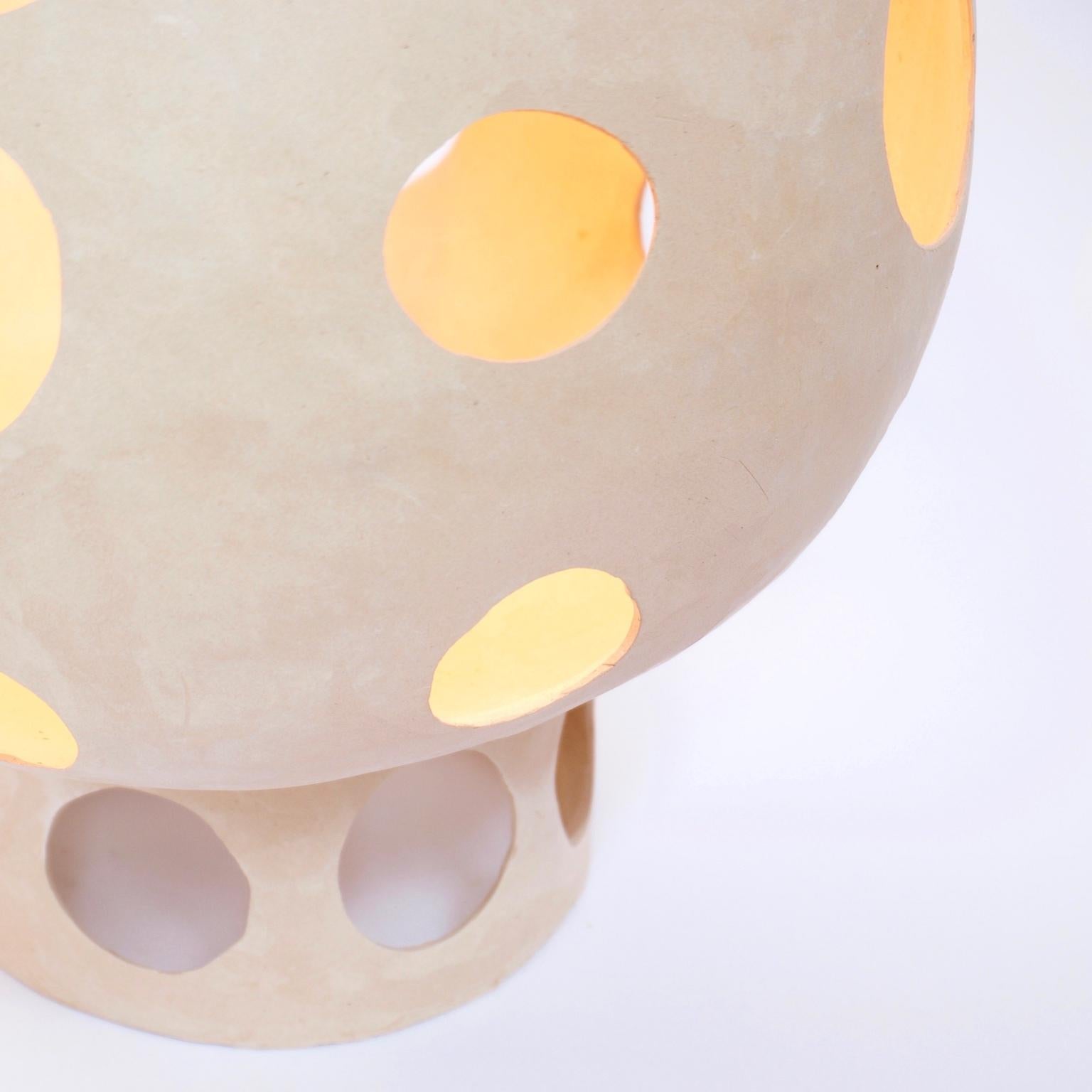 Modern Contemporary Sculptural Hand-Built Ceramic Dome Table Lamp in Light Earth Tone