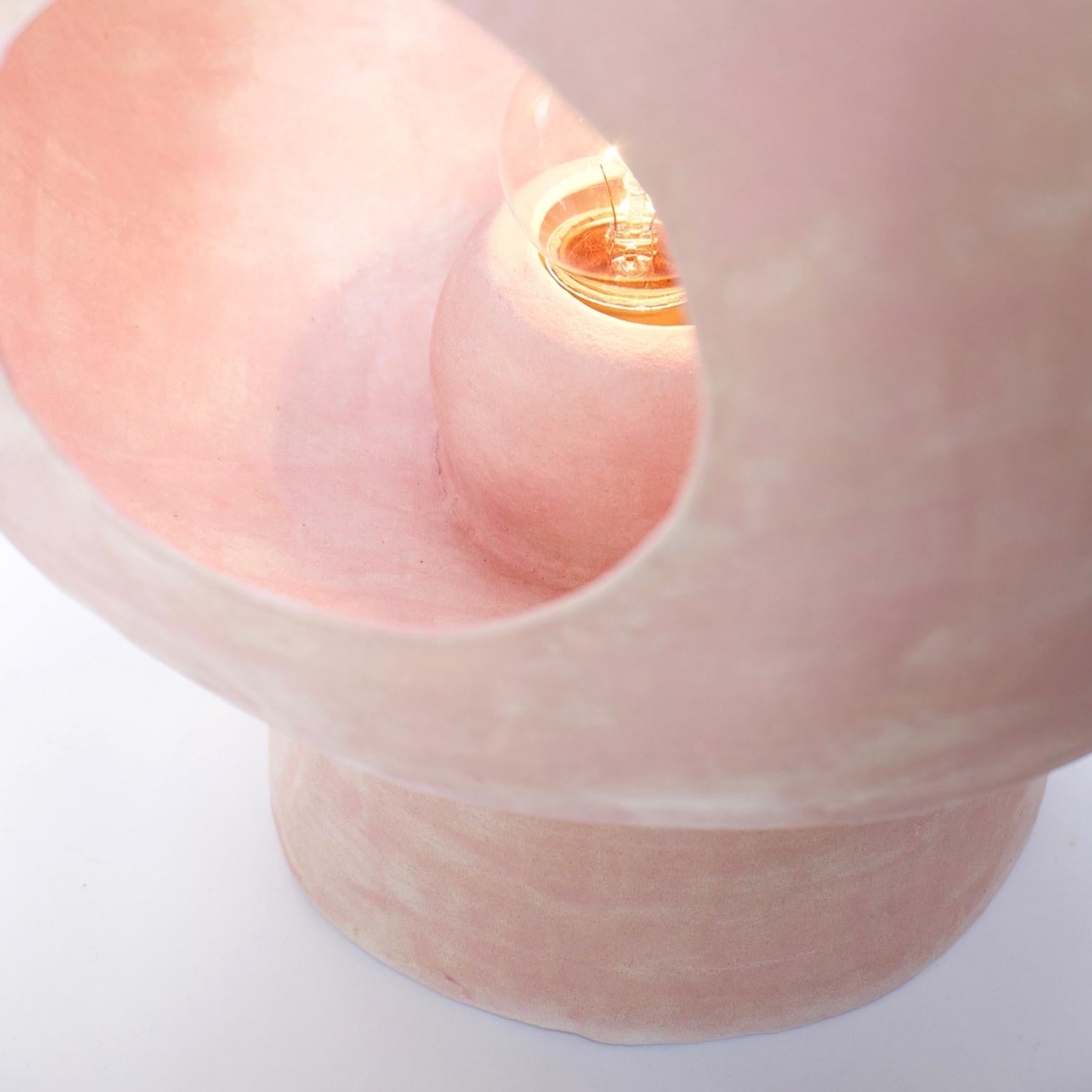 Contemporary Sculptural Hand-built Ceramic Dome Table Lamp in Matte Pink 4