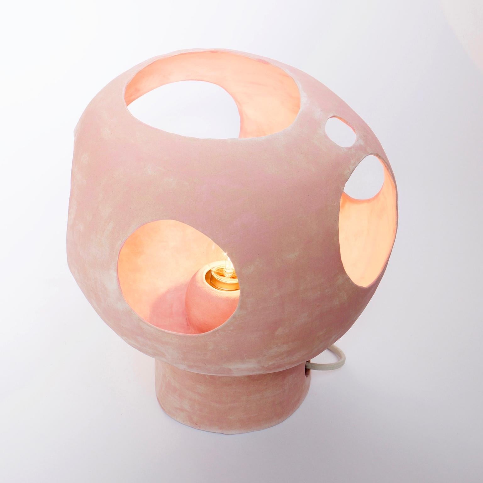 Contemporary Sculptural Hand-built Ceramic Dome Table Lamp in Matte Pink 5