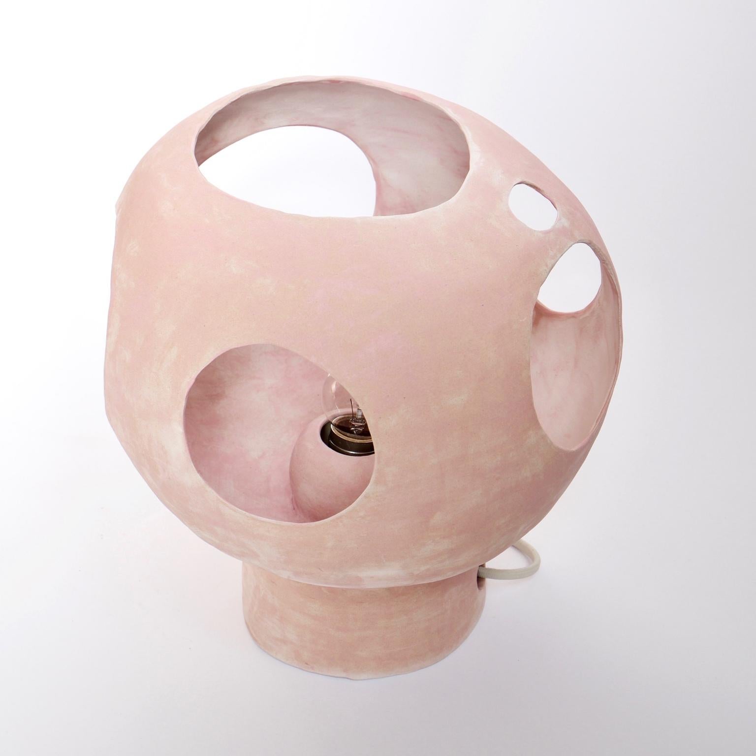 Fired Contemporary Sculptural Hand-built Ceramic Dome Table Lamp in Matte Pink