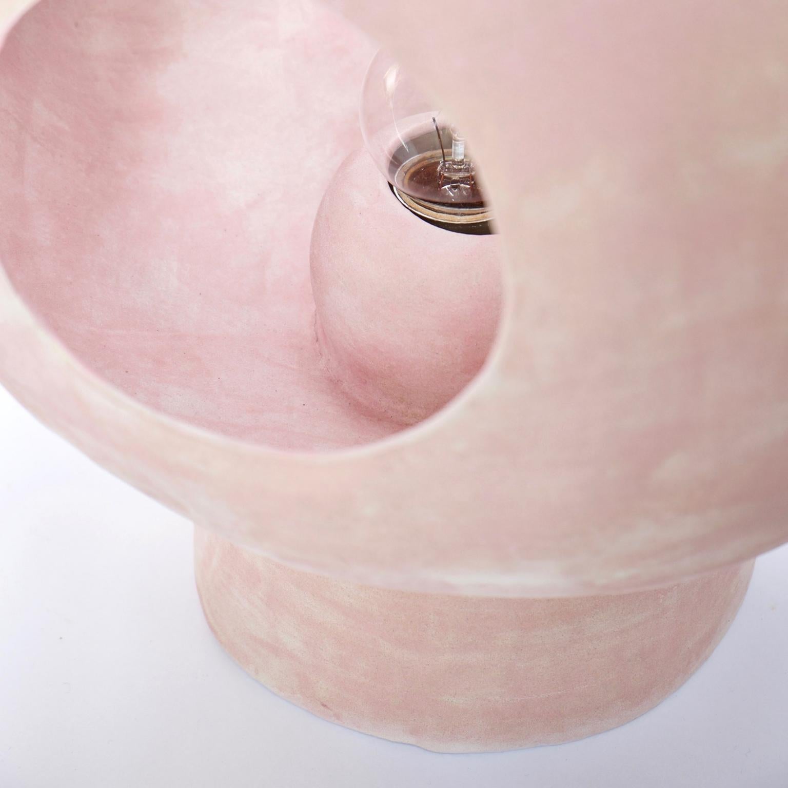 Contemporary Sculptural Hand-built Ceramic Dome Table Lamp in Matte Pink In New Condition In Brooklyn, NY