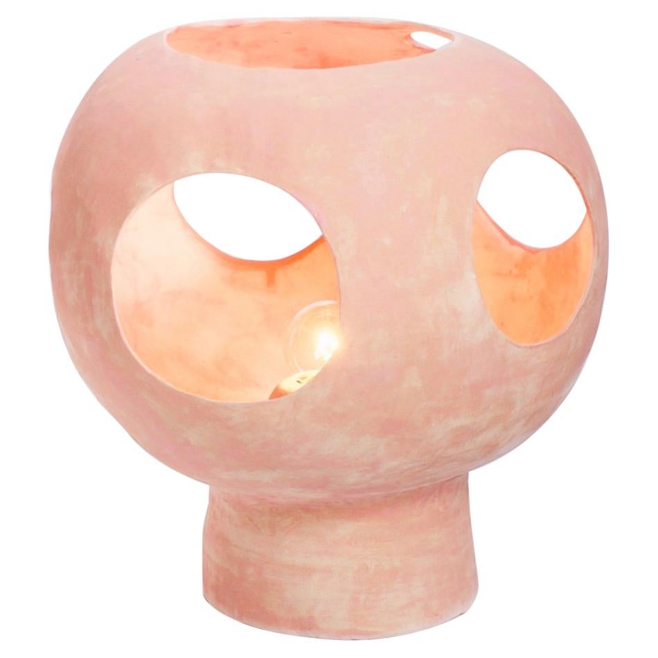 Contemporary Sculptural Hand-built Ceramic Dome Table Lamp in Matte Pink