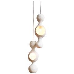 Contemporary Sculptural Hand-Built Double-Shell Matte White Ceramic Pendant Lamp