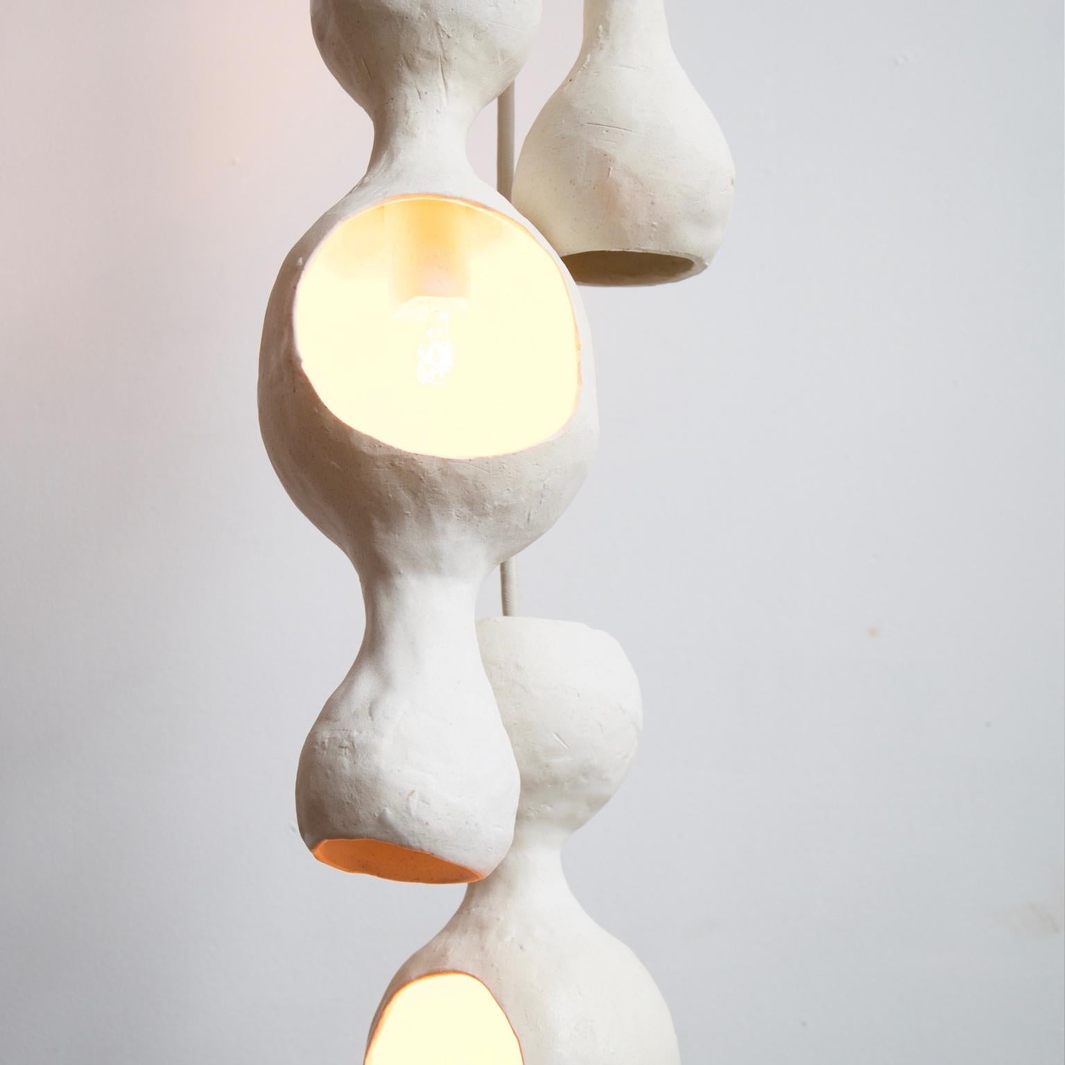 Contemporary Sculptural Hand-Built Multi-Shell Matte White Ceramic Pendant Lamp In New Condition For Sale In Brooklyn, NY