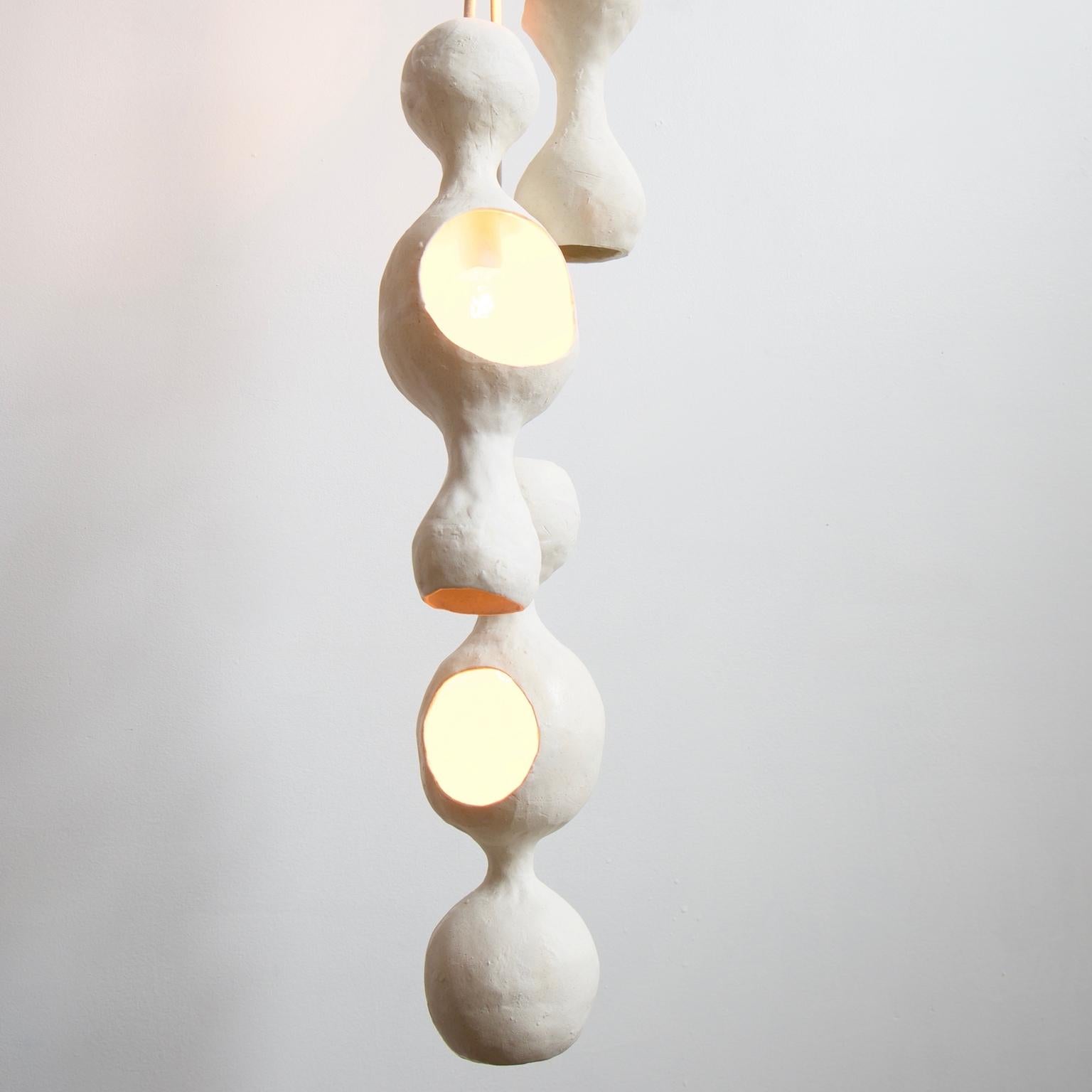 Contemporary Sculptural Hand-Built Multi-Shell Matte White Ceramic Pendant Lamp For Sale 1