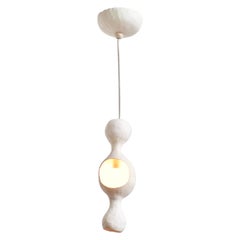 Contemporary Sculptural Hand-built Single-Shell Matte White Ceramic Pendant Lamp