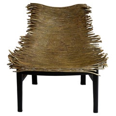 Contemporary Sculptural Lounge Chair Brutalist Style Brass and Wood