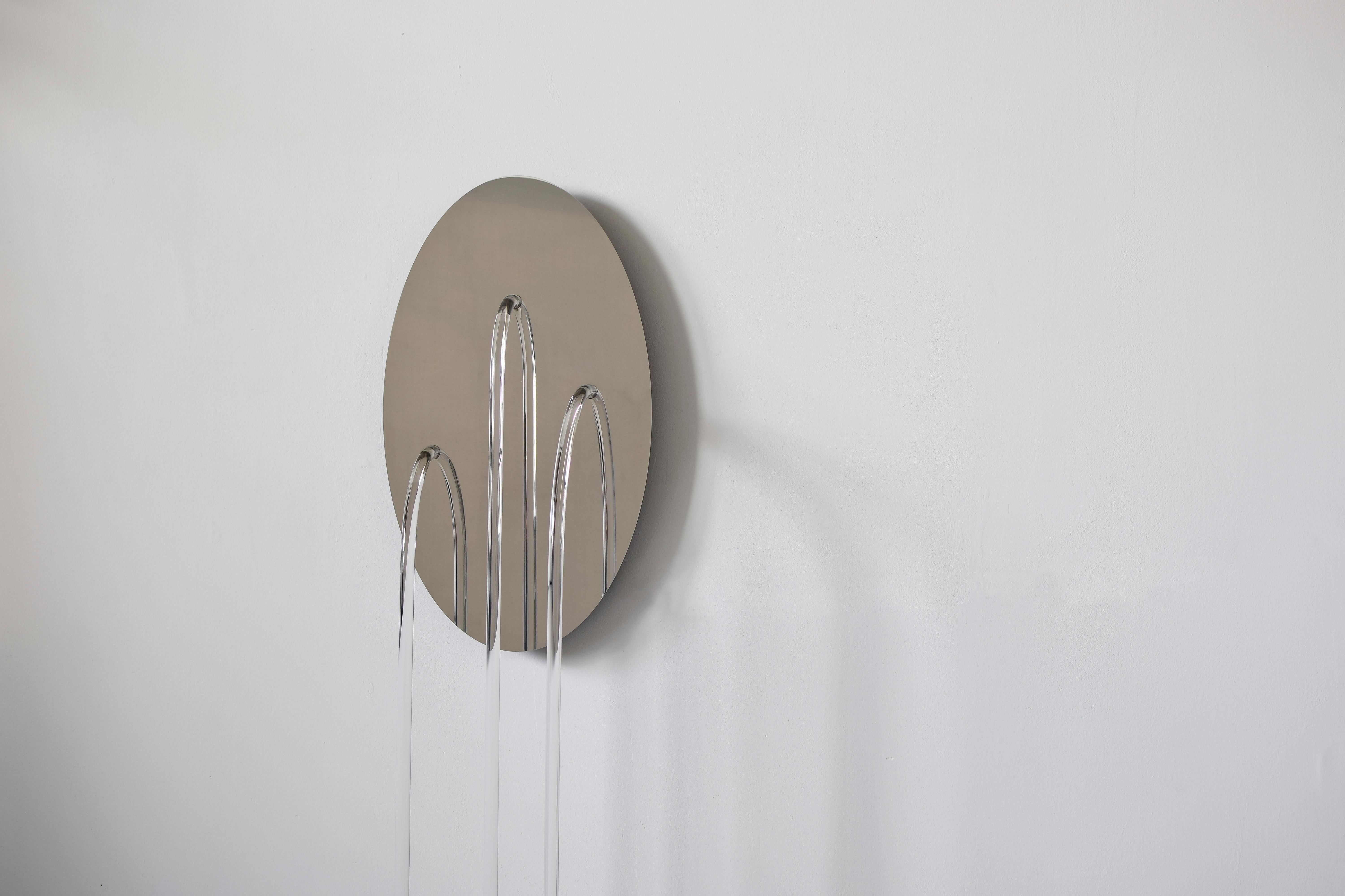Stainless Steel Contemporary Sculptural Mirror and Lamp 'Elusive 06'