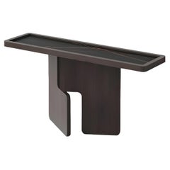 Console scultorea contemporanea in legno di quercia con piano in ceramica