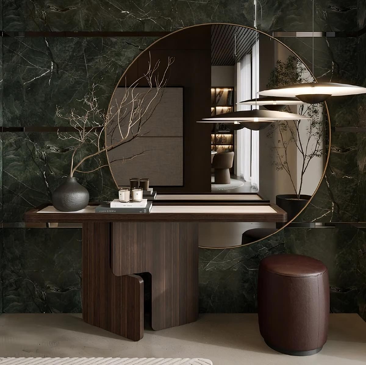 Consola Escultural Contemporánea de Madera de Roble con Tapa de Cerámica Portugués en venta