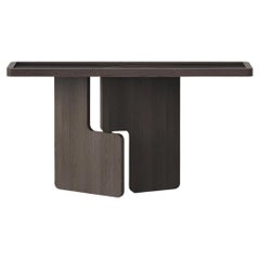 Consola Escultural Contemporánea de Madera de Roble con Tapa de Cerámica