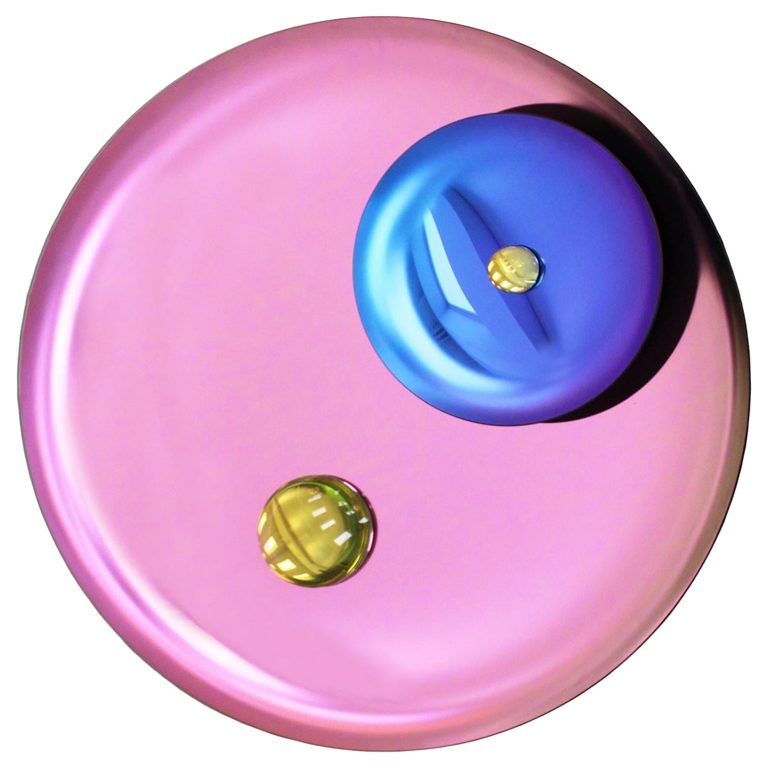 Miroir concave contemporain sculptural en verre rose