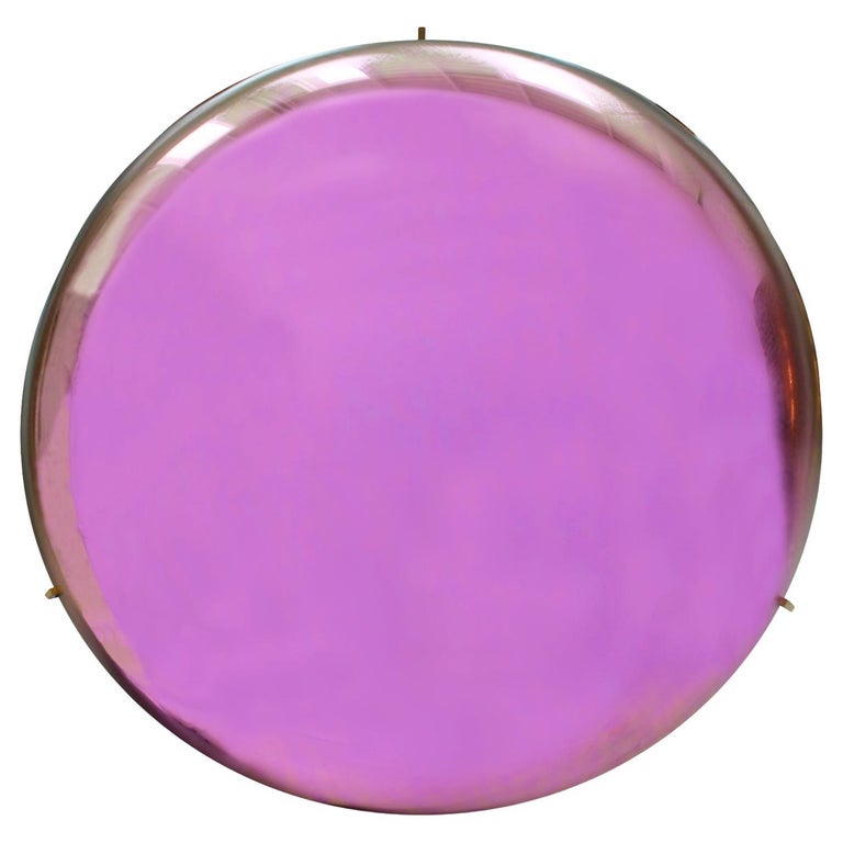 Contemporary Sculptural Pink Glass French Concavex Mirror For Sale at