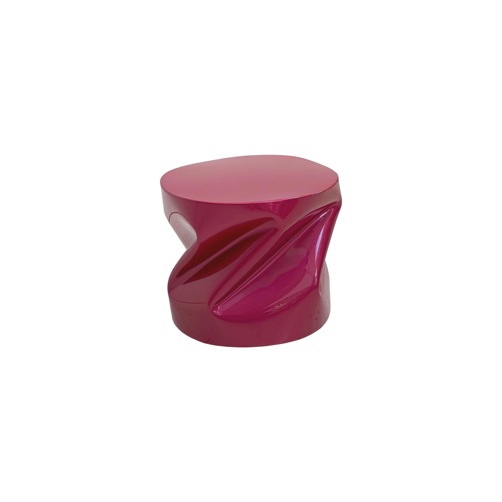 Made by a metal craftsman and oven lacquered in hot pink. It can be used as a stool or a side table.