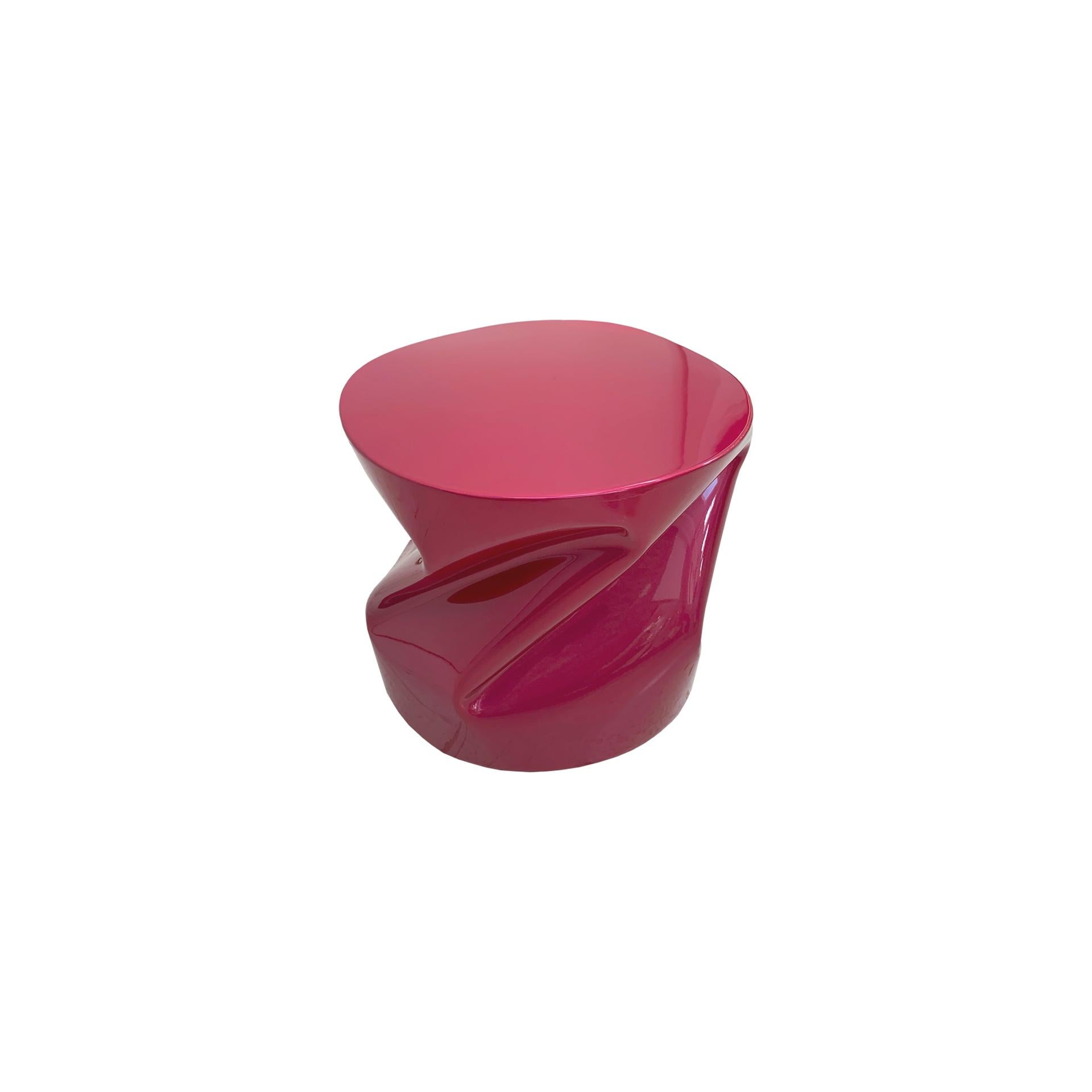 Industrial Contemporary Sculptural Pink Lacquered Metal Side Table